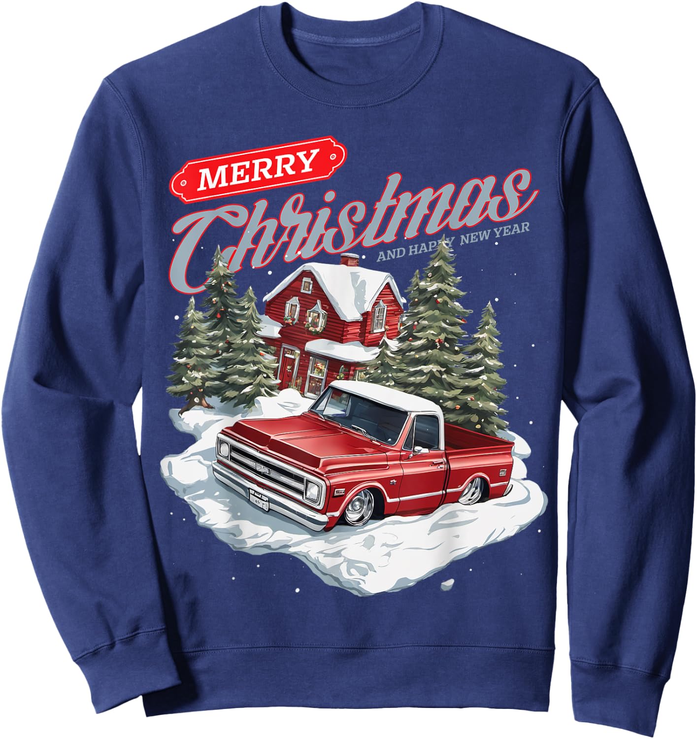 Merry Christmas C10 Truck, C10 vintage classic Holiday Sweatshirt - Sweatshirt | Navy