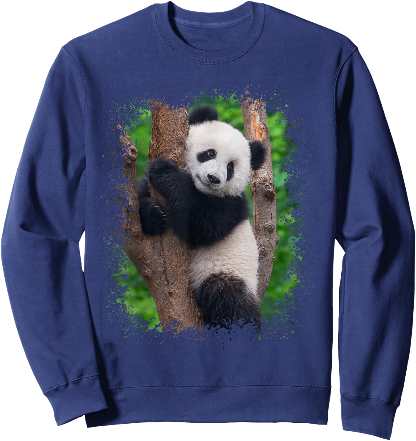 Panda Portrait Splatter Photo Asian Zoo Animal Sweatshirt - Sweatshirt | Navy