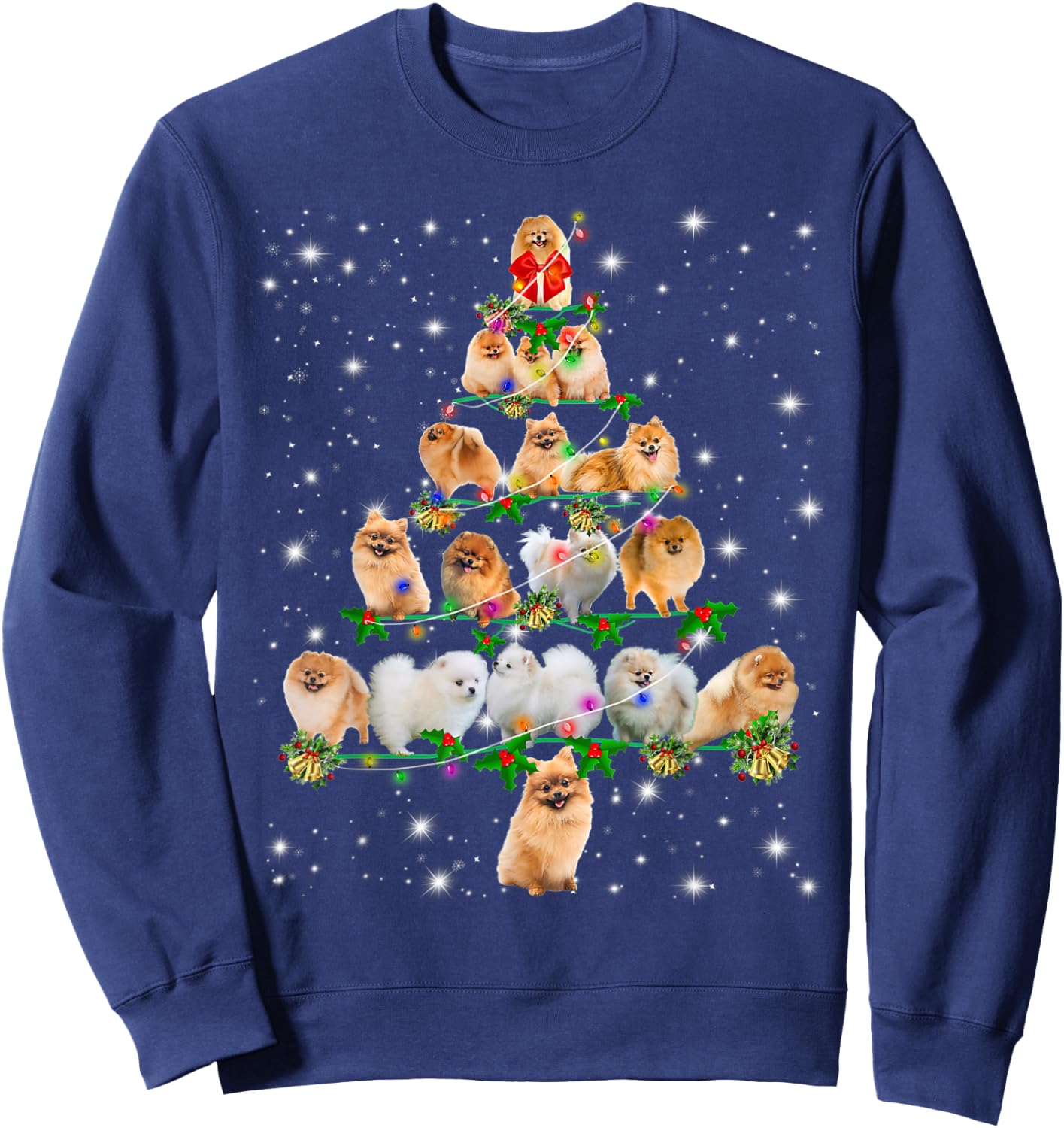 Pomeranian Christmas Tree Lights Funny Lover Dog Pajamas Women Kids Sweatshirt - Sweatshirt | Navy