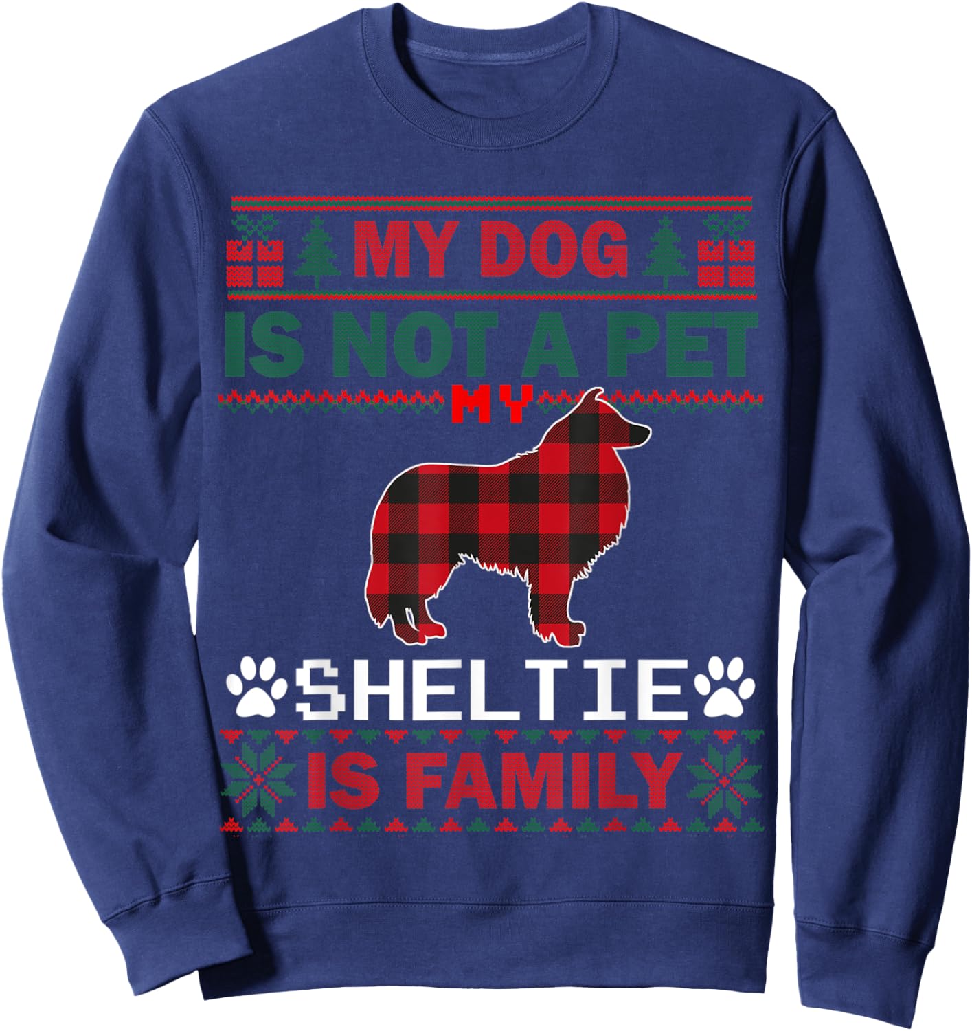 Sheltie Dog Owners Matching Pajama Family Dog Ugly Christmas Sweatshirt - Sweatshirt | Navy