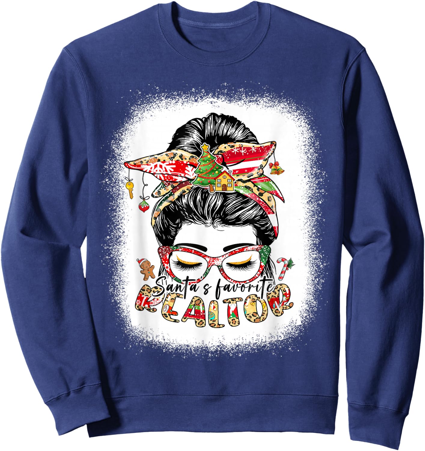 Santa's Favorite Realtor Messy Bun Funny Christmas Sweatshirt - Sweatshirt | Navy