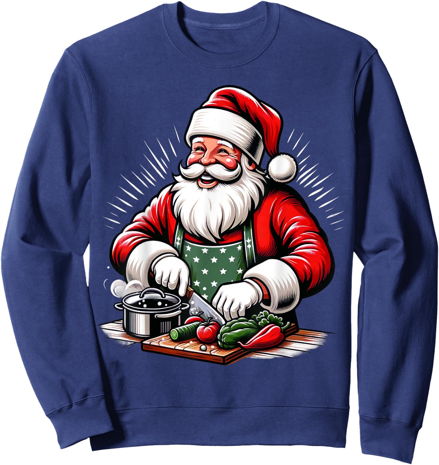 Santa Cooks Food, Chef Xmas Christmas Women Men Kids Sweatshirt - Sweatshirt | Navy