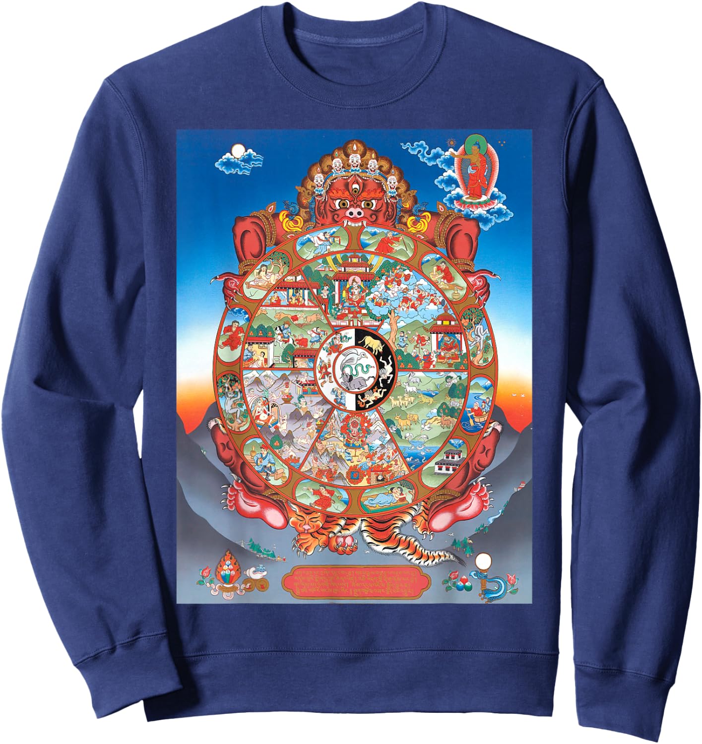 Tibetan Thangka, Samsara, Mandala, Wheel of Life, Buddhist Sweatshirt - Sweatshirt | Navy
