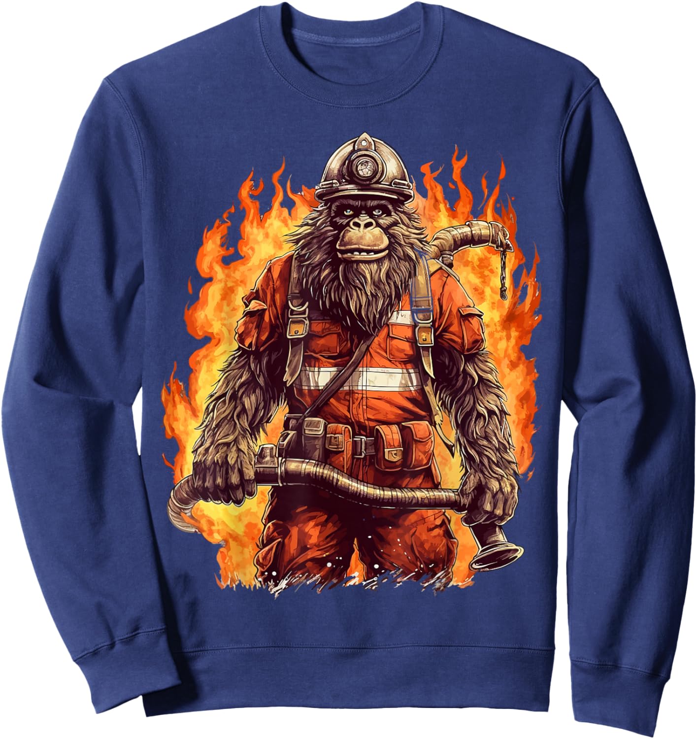 Fire Brigade Bigfoot Fireman Firefighter Bigfoot Sasquatch Sweatshirt - Sweatshirt | Navy
