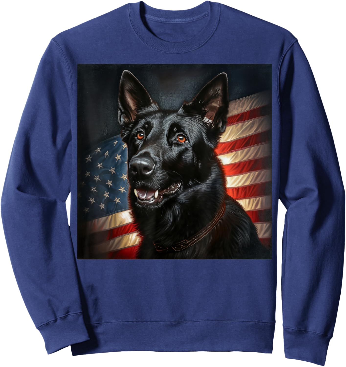 Black German Shepherd Awesome Patriotic USA Flag Portrait Sweatshirt - Sweatshirt | Navy
