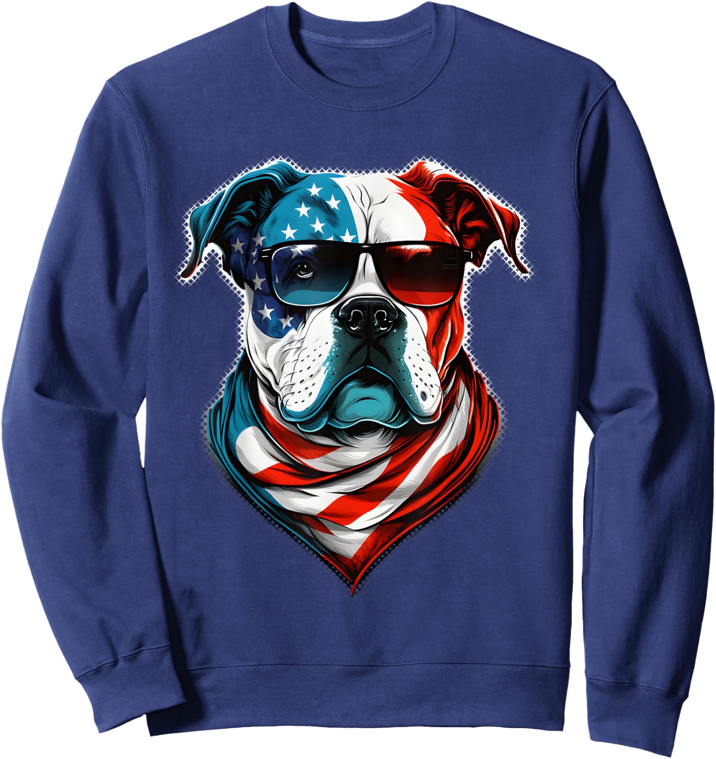 American Bulldog Dog Red White Blue American Flag Sunglasses Sweatshirt - Sweatshirt | Navy