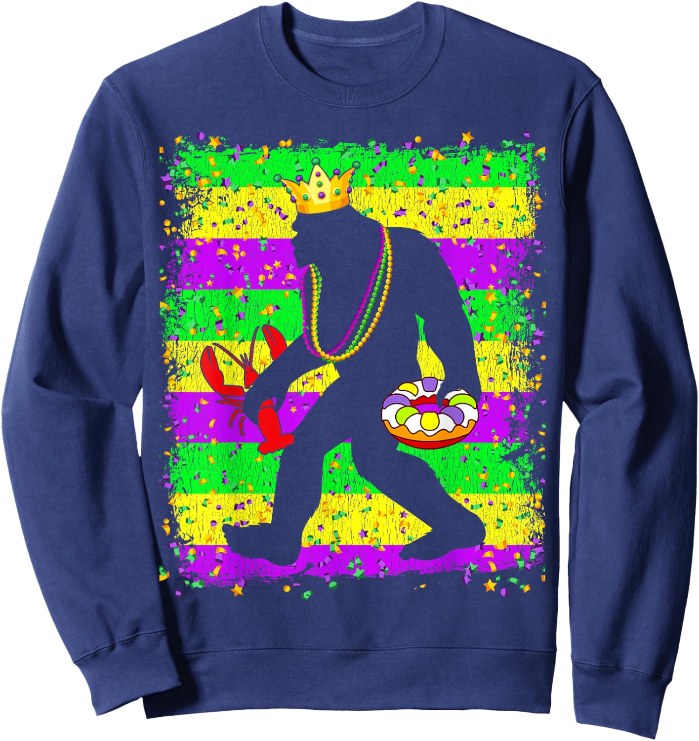 Bigfoot Mardi Gras Sasquatch Funny Men Kids Carnival festiva Sweatshirt - Sweatshirt | Navy