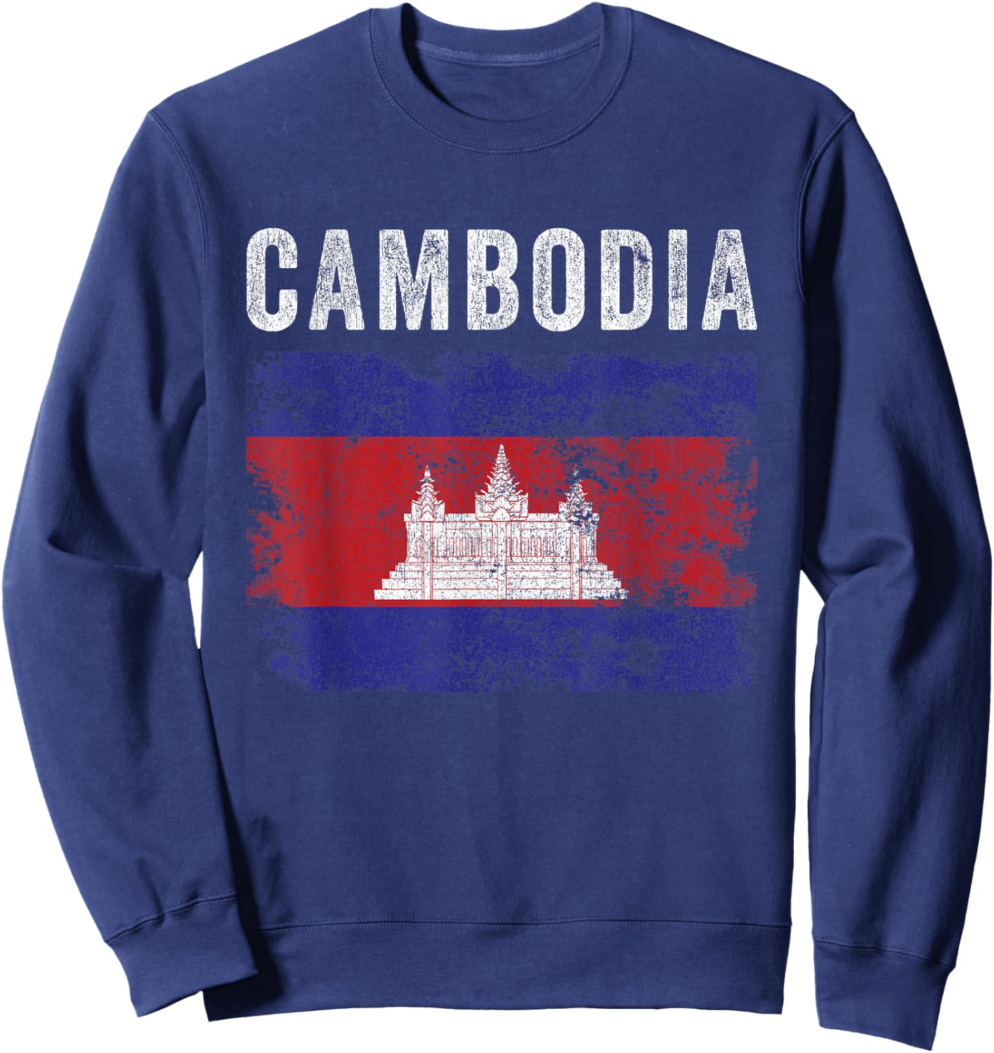 Cambodia Flag Distressed - Men Women Kids - Cambodian Flag Sweatshirt - Sweatshirt | Navy