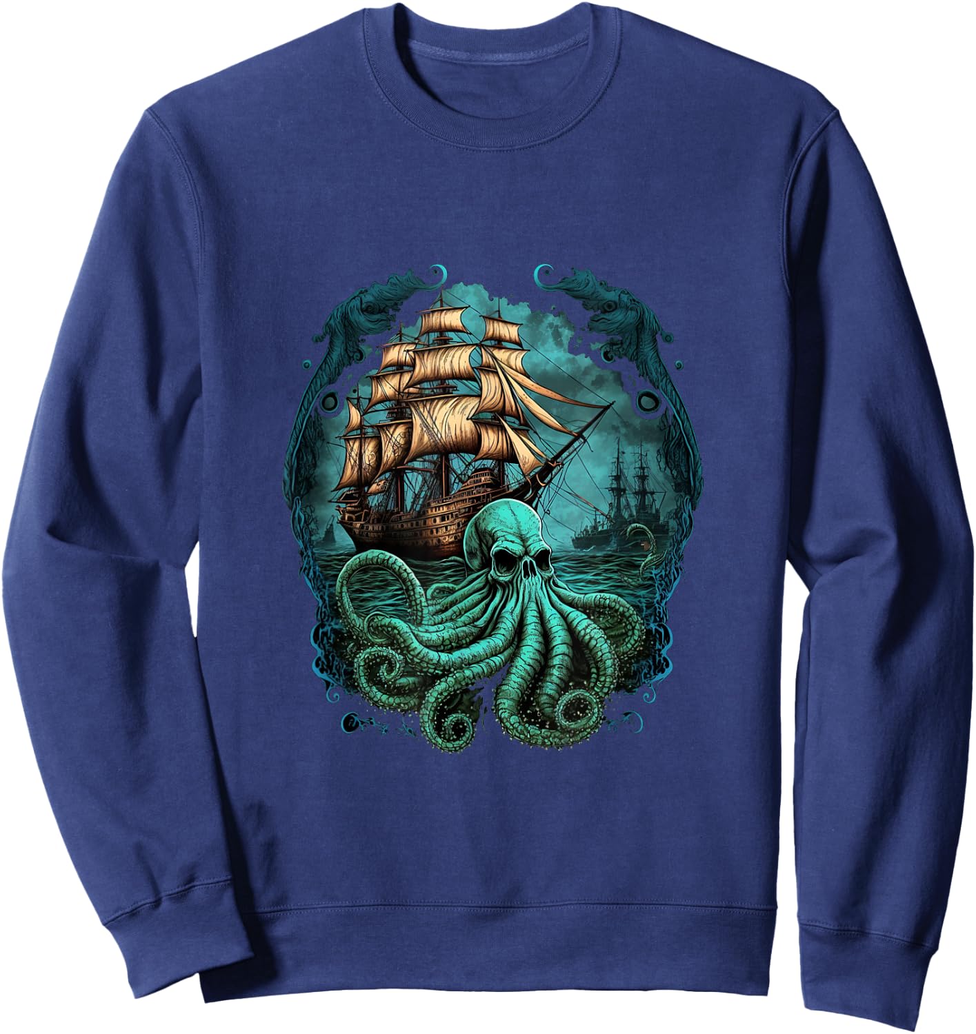 Octopus Kraken Pirate Ship Sailing Sweatshirt - Sweatshirt | Navy