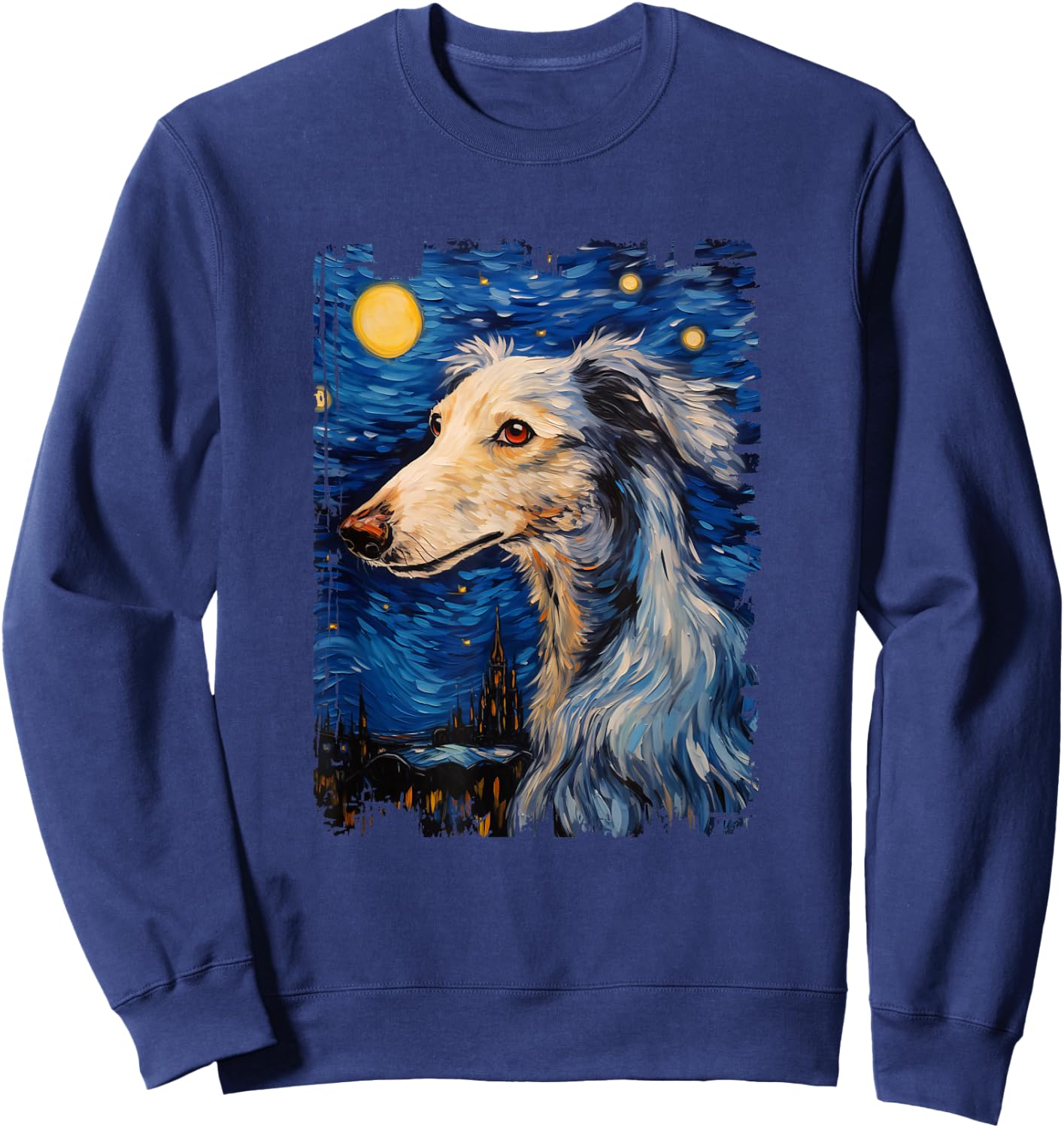 Silken Windhound Dog Starry Night Painting Dog Mom Dad Sweatshirt - Sweatshirt | Navy