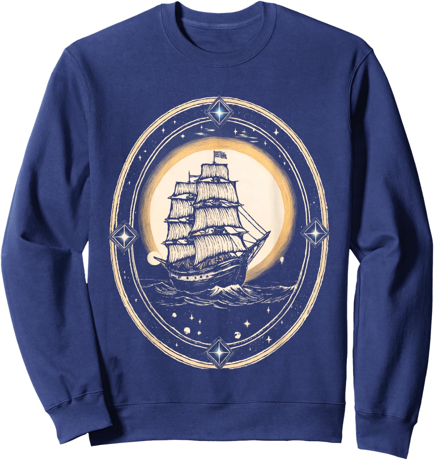 Vintage Nautical Moonlight Clipper Ship Sweatshirt - Sweatshirt | Navy