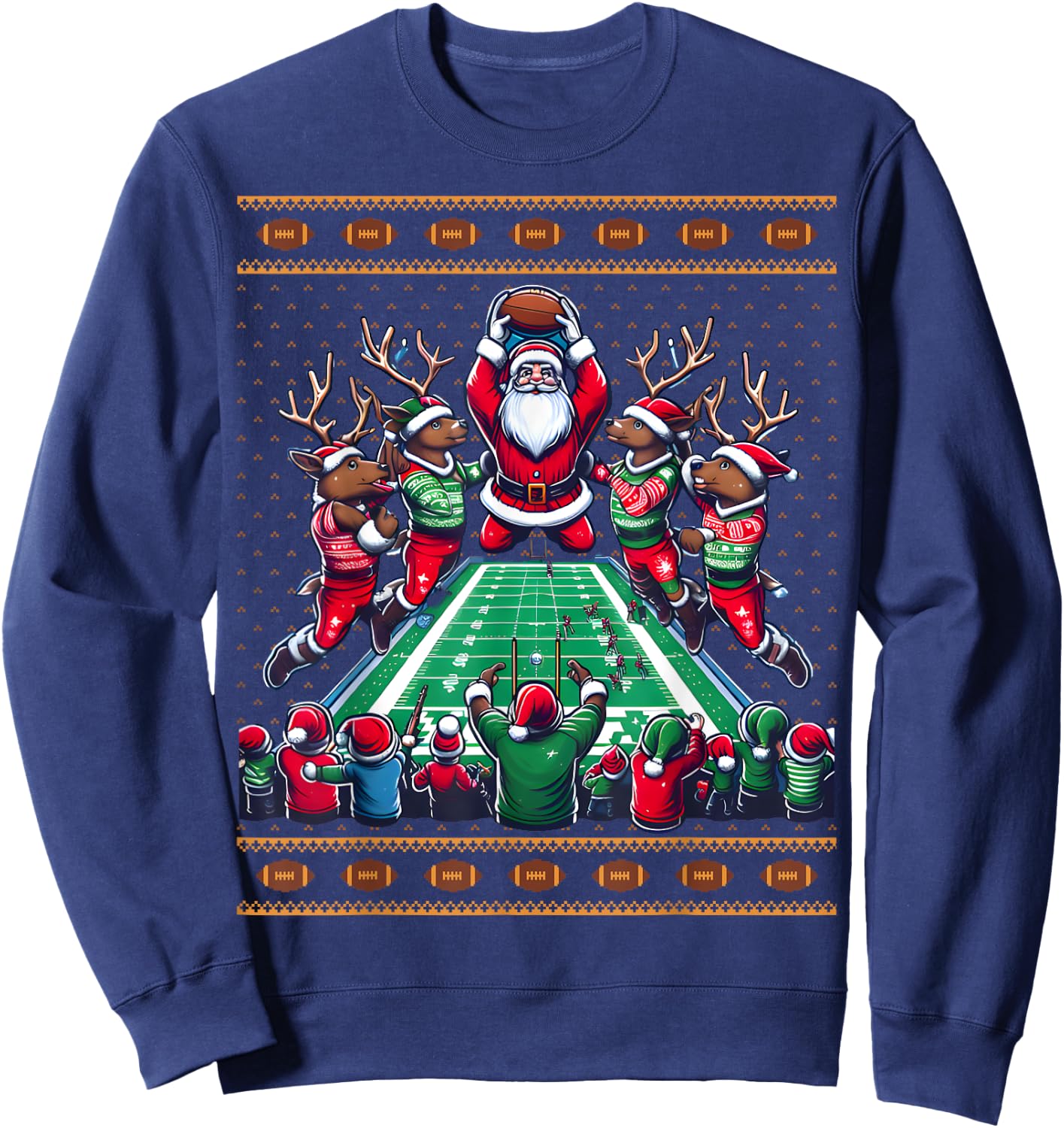 Santa Reindeer Play American Football Christmas Football Fan Sweatshirt - Sweatshirt | Navy