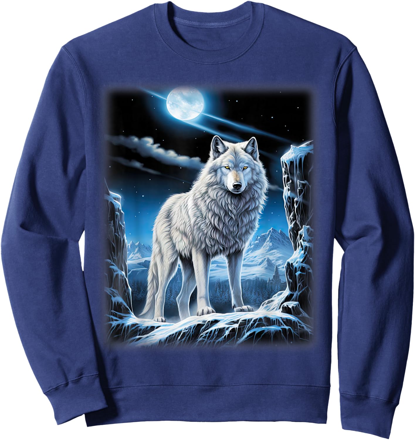 White Wolf standing on a snowy hill Forest Fantasy Nature Sweatshirt - Sweatshirt | Navy