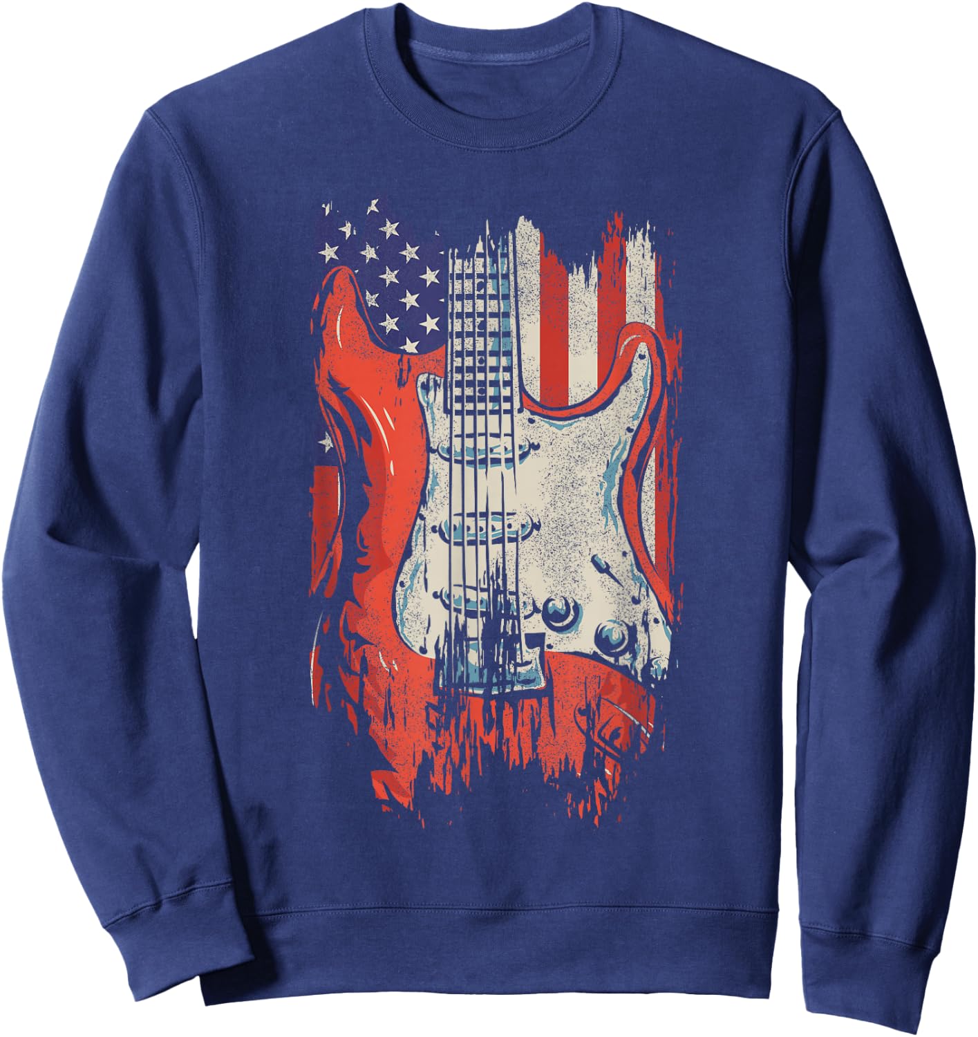American Flag Guitar 4th of July Guitarist USA Country Music Sweatshirt - Sweatshirt | Navy