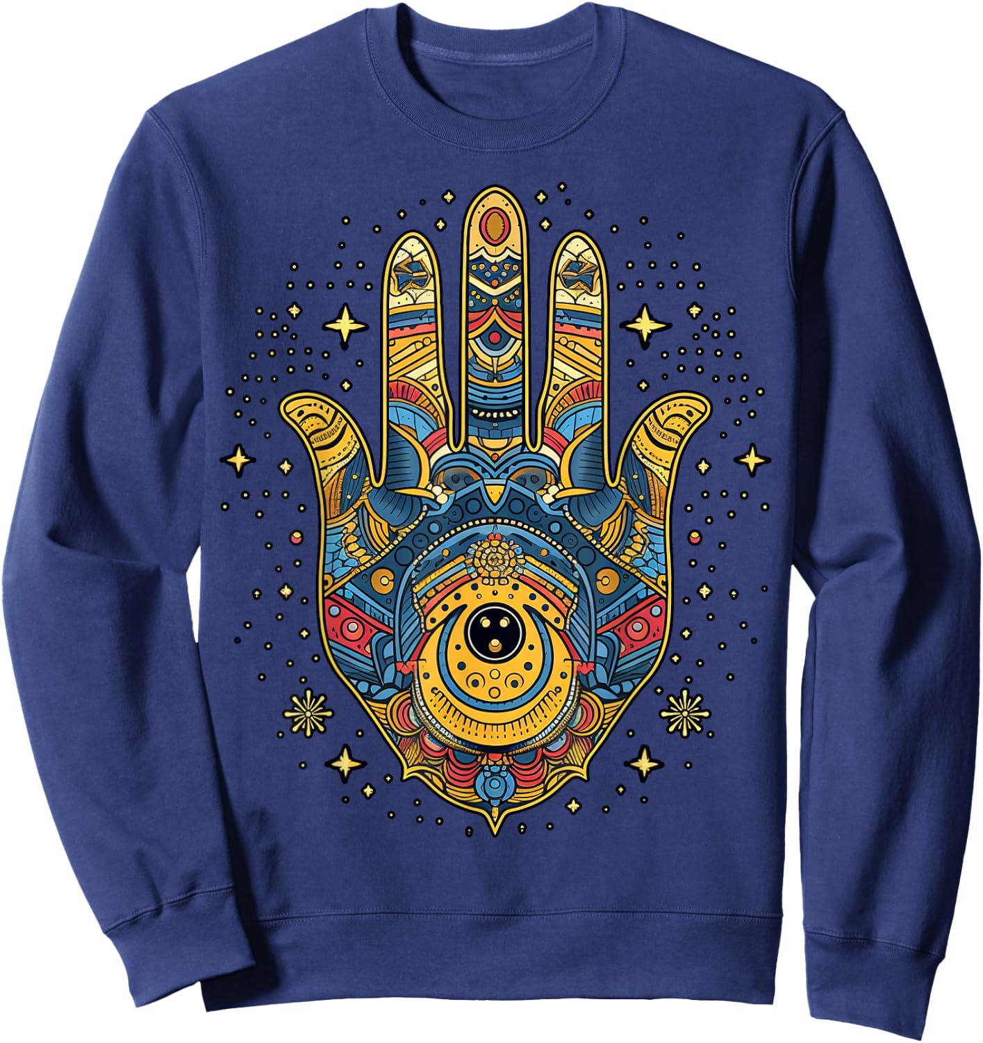 Khamsah or Hand of Fatima on colorful Hamsa Hand Sweatshirt - Sweatshirt | Navy