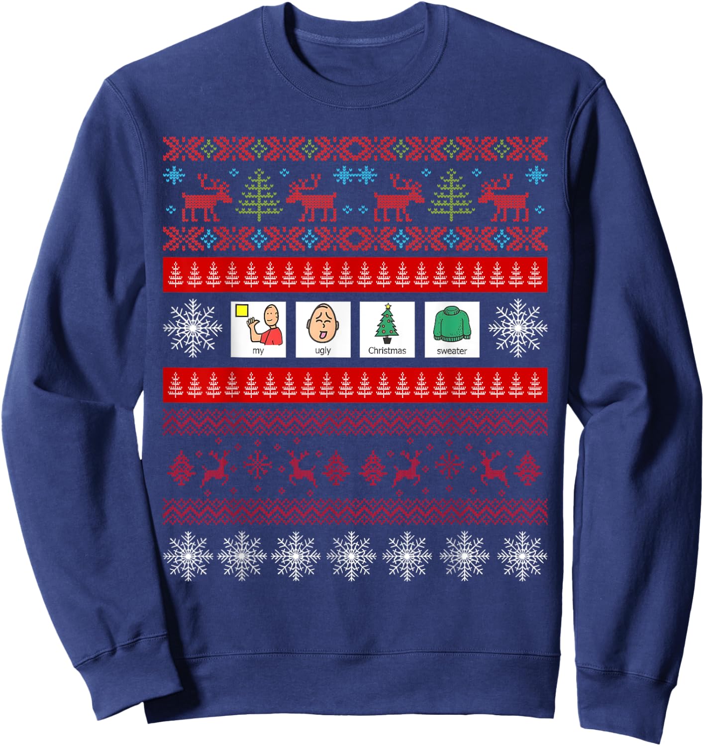 SLP AAC Speech Language Pathologist Ugly Christmas Sweater Sweatshirt - Sweatshirt | Navy