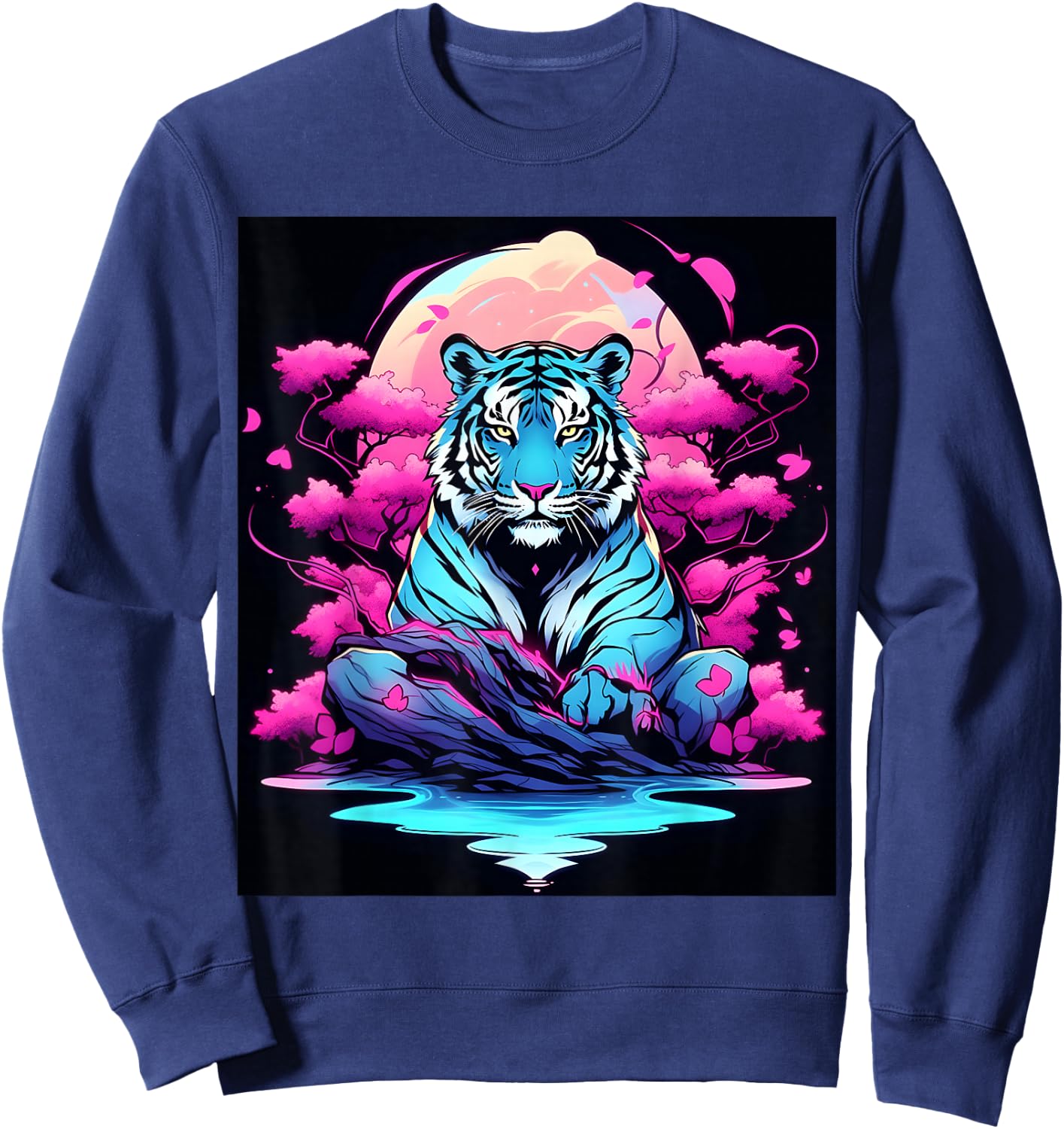 Graphic Showcasing a Striking Tiger in the Darkness Sweatshirt - Sweatshirt | Navy