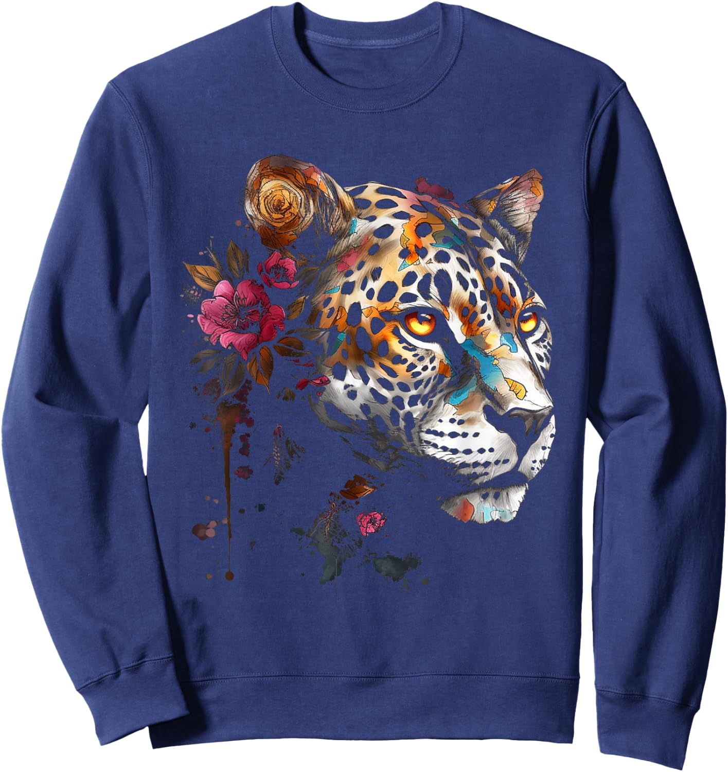 Leopard Flowers Art - Animal Leopard Sweatshirt - Sweatshirt | Navy