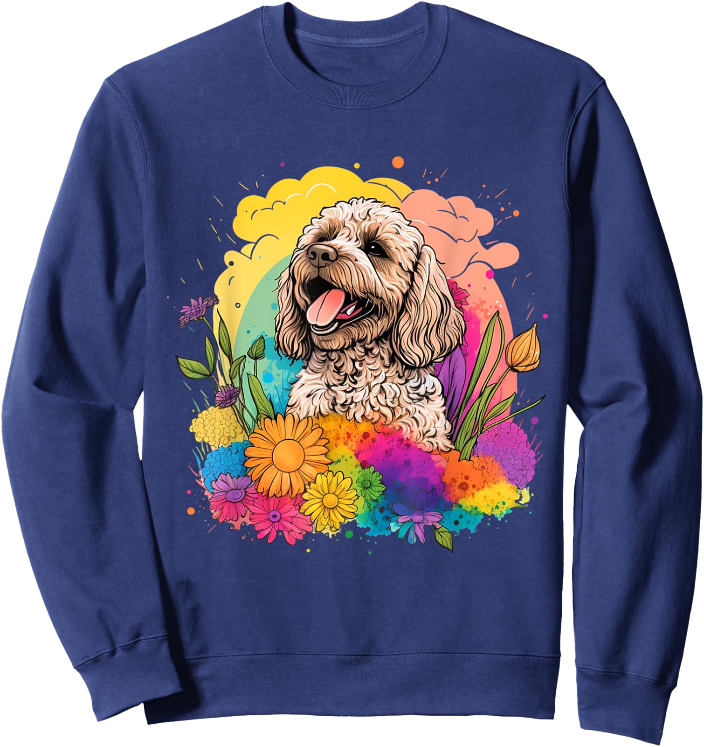 Cockapoo Mom Women Colorful Floral Graphic Flowers Dog Sweatshirt - Sweatshirt | Navy