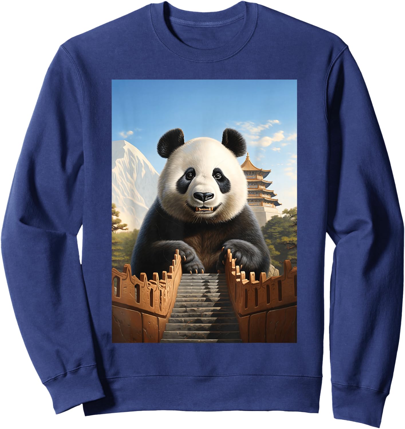 Animal Art Panda Chinese Architecture Large Panda Sweatshirt - Sweatshirt | Navy