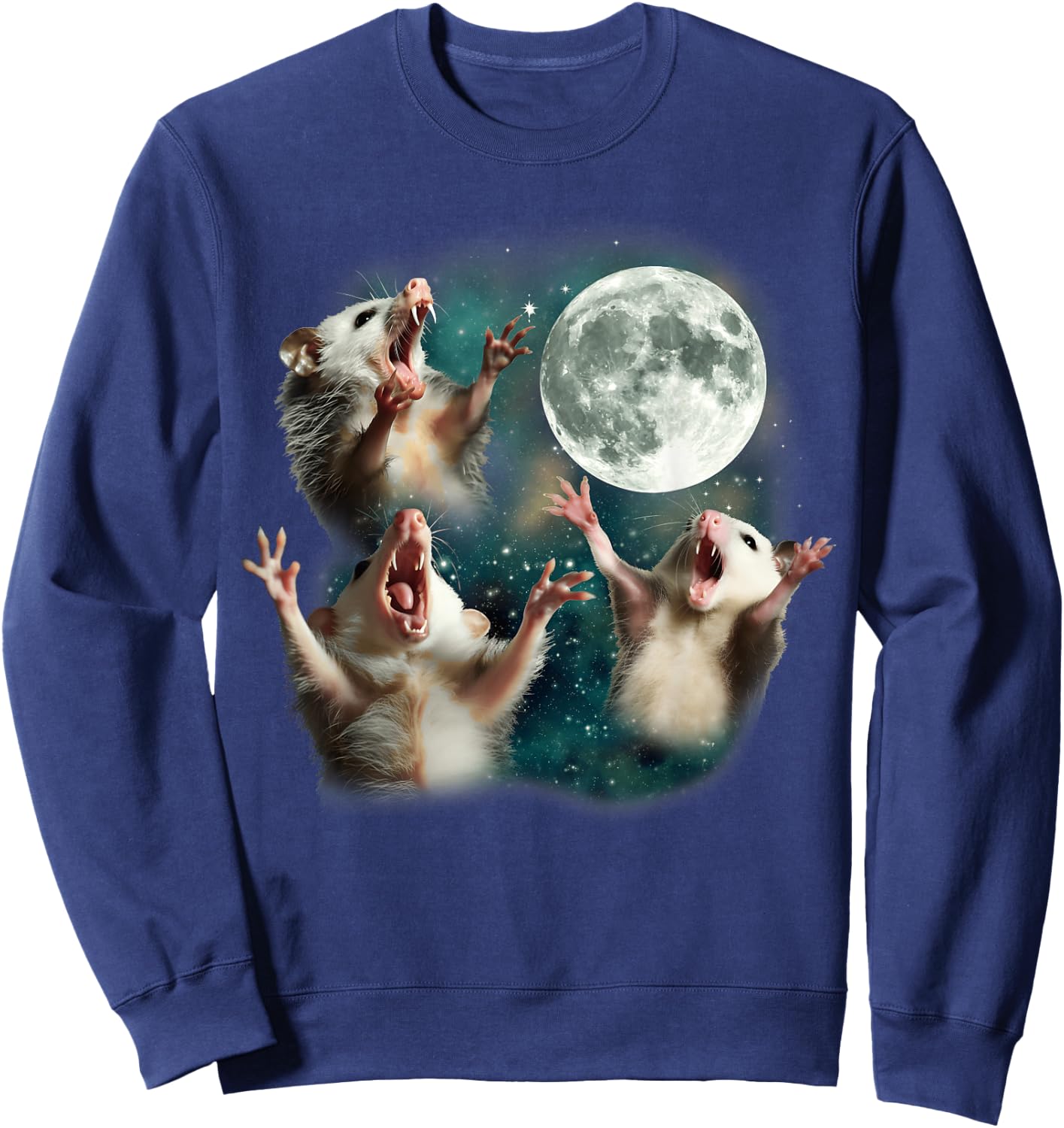 Three Possum Moon | 3 Opossum Funny Weird Cursed Meme Sweatshirt - Sweatshirt | Navy