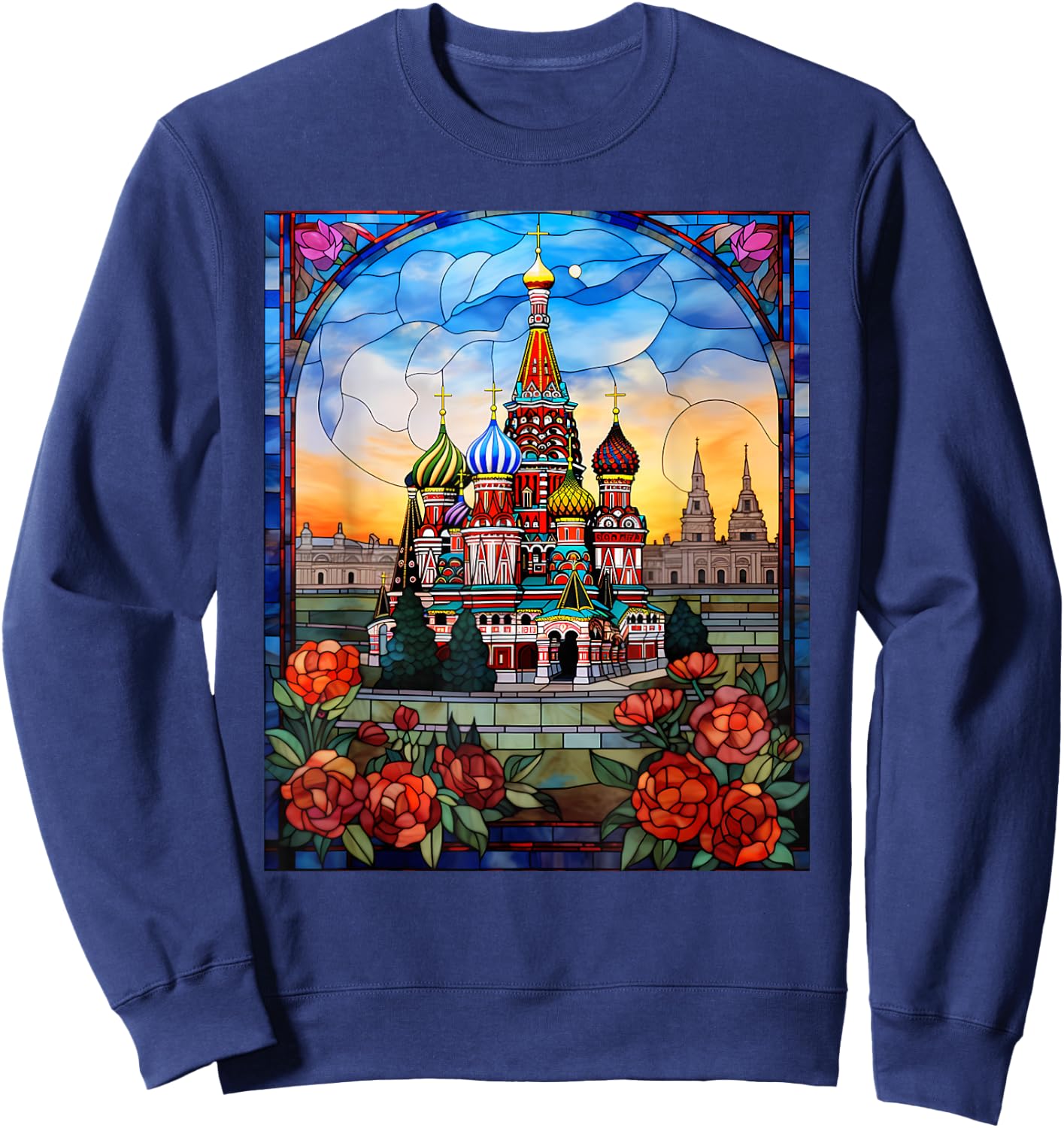 Stained Glass Style Red Square Moscow Russia Sweatshirt - Sweatshirt | Navy