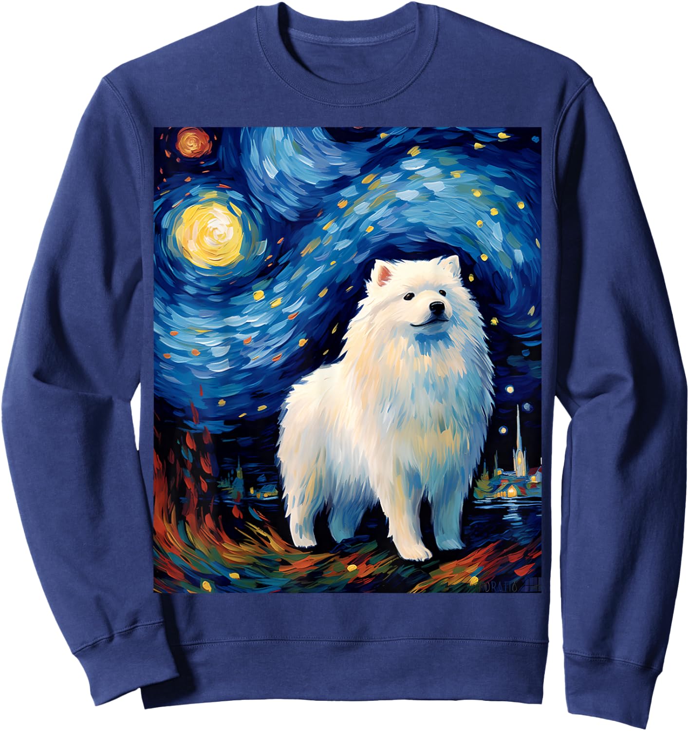Surreal Starry Night Samoyed Dog Sweatshirt - Sweatshirt | Navy