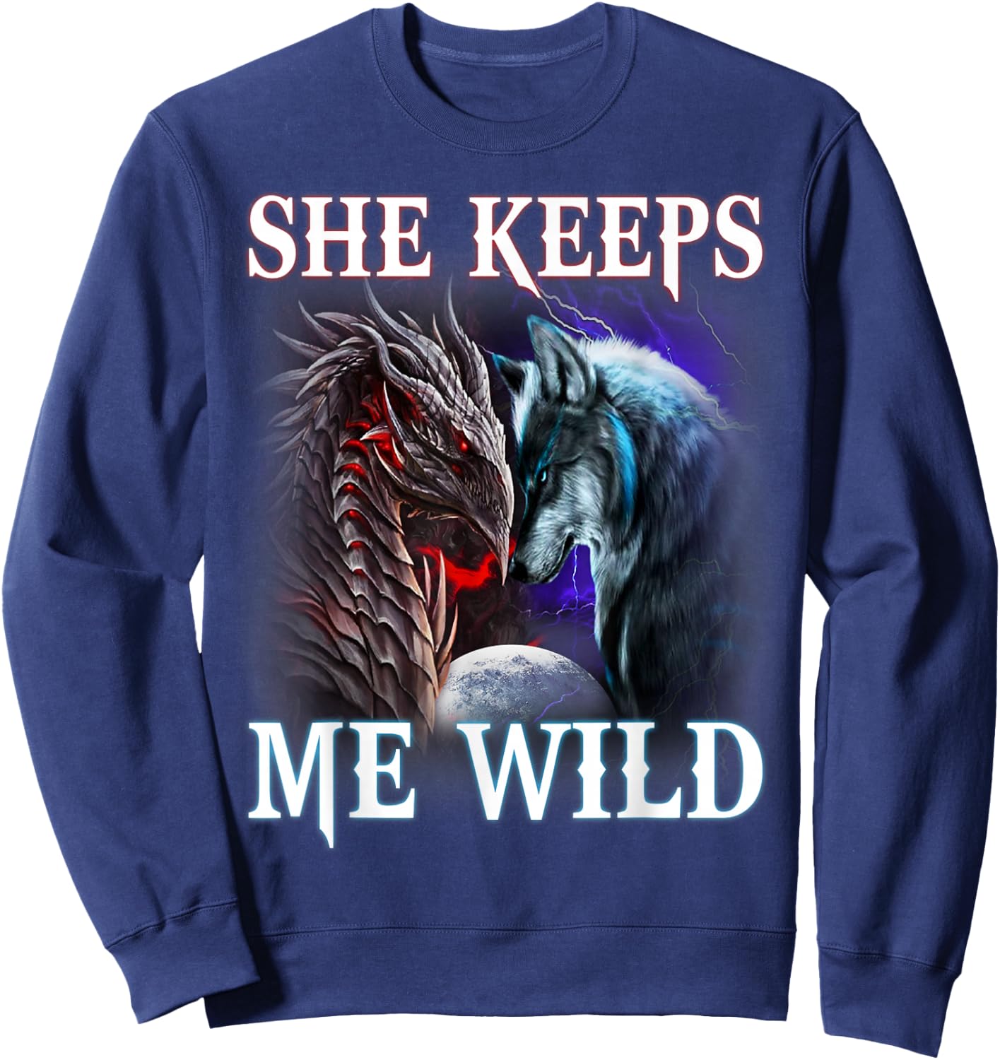 He Keeps me safe - She keeps me wild Couple Wolves Sweatshirt - Sweatshirt | Navy
