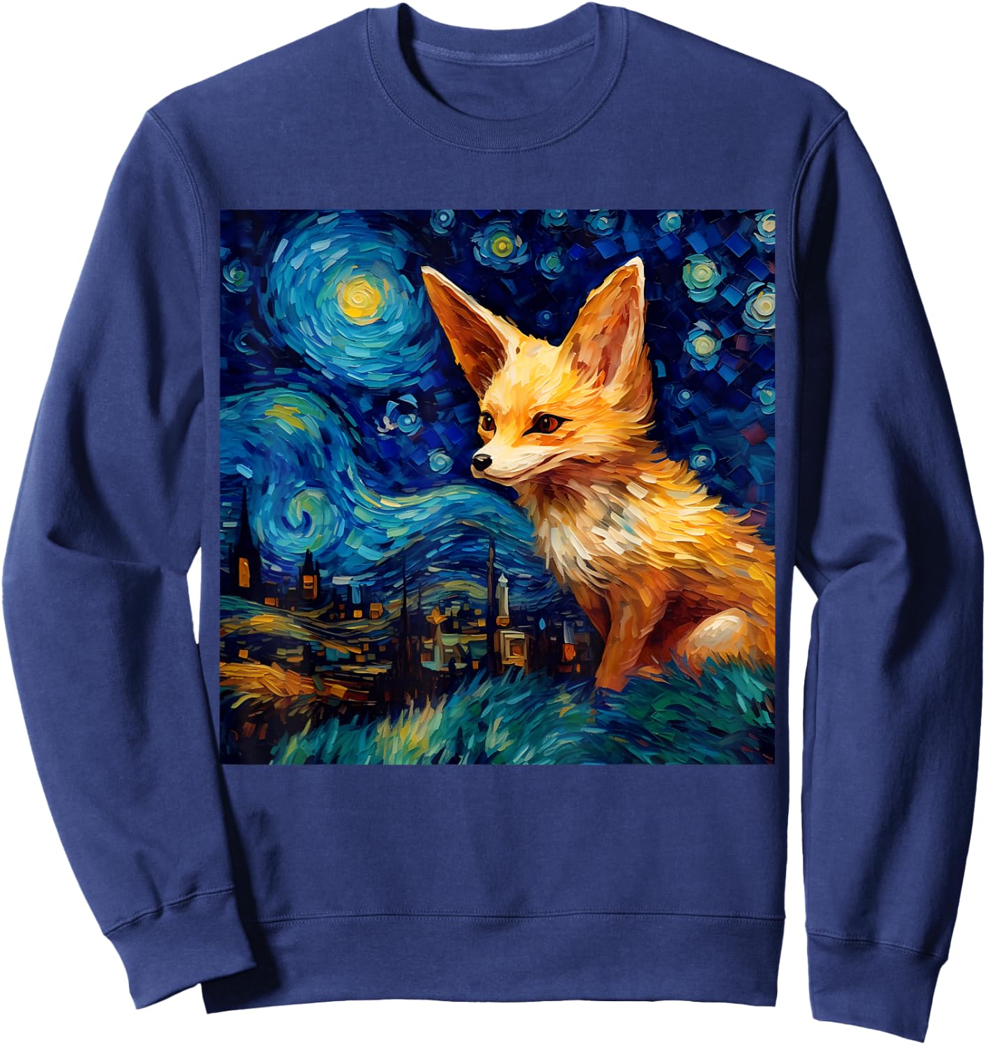 Surreal Starry Night Fennec Fox Sweatshirt - Sweatshirt | Navy