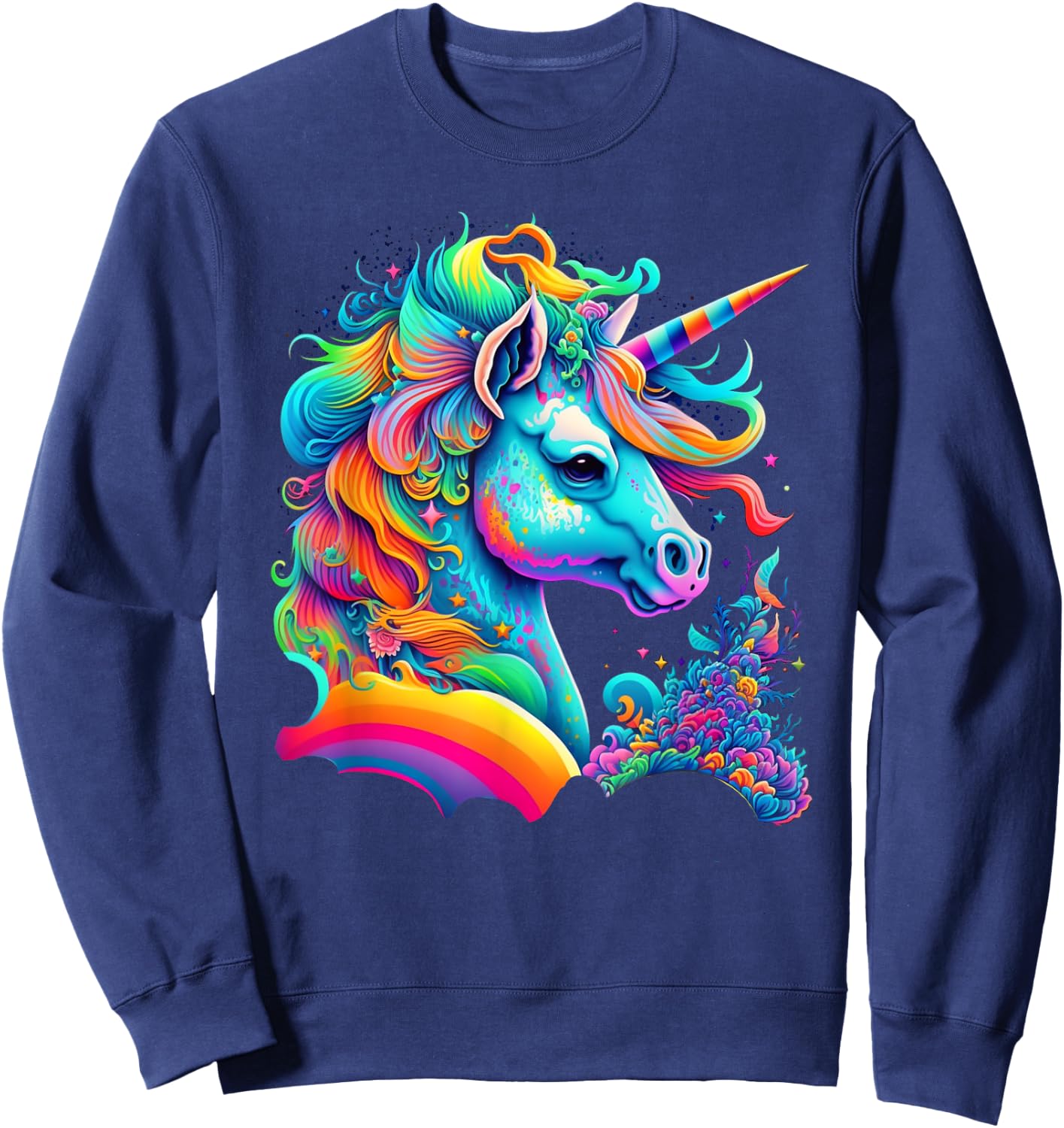 Colorful Rainbow Unicorn Graphic Sweatshirt - Sweatshirt | Navy
