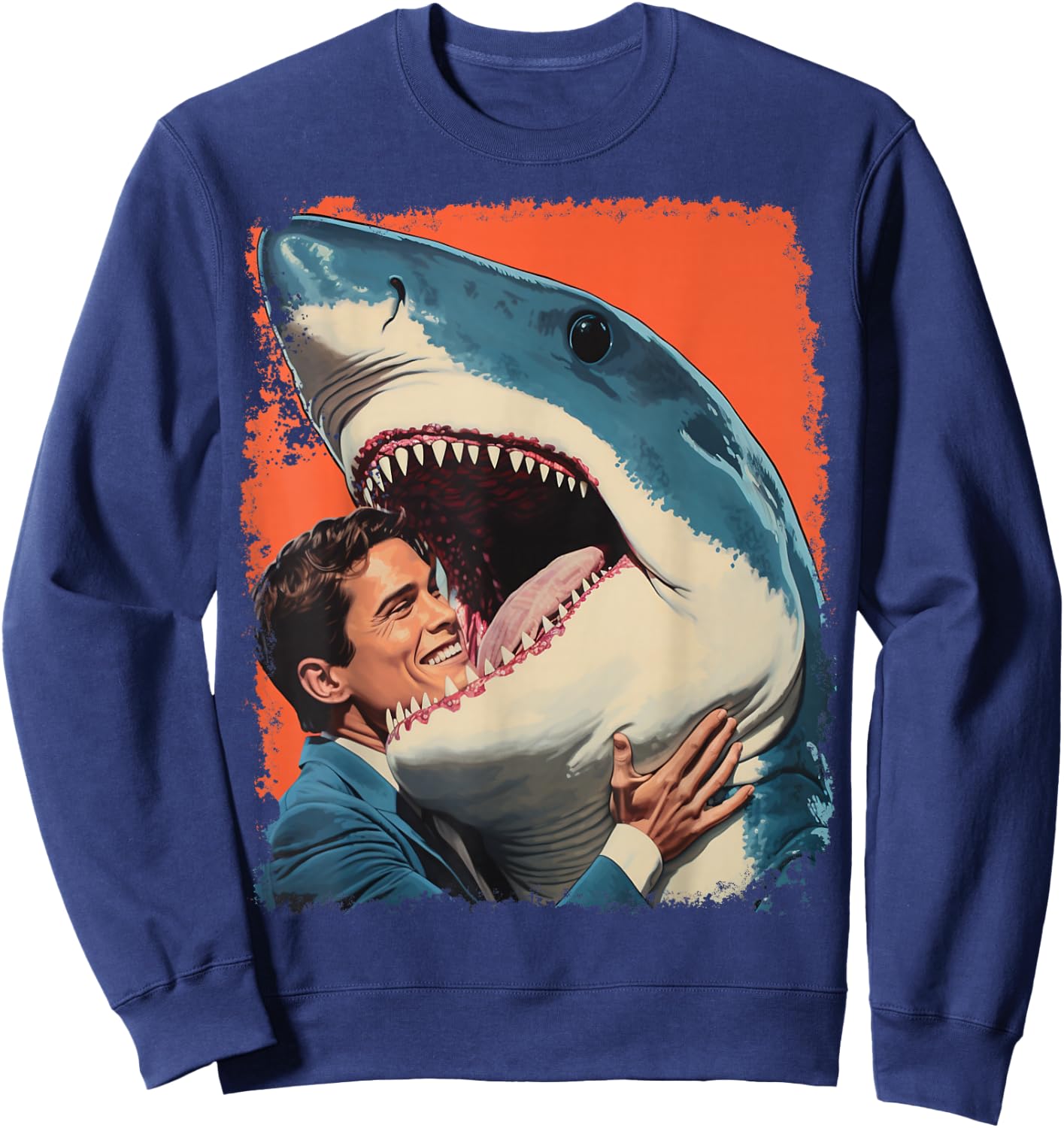Pop Art Weird Funny Shark Meme Sweatshirt - Sweatshirt | Navy