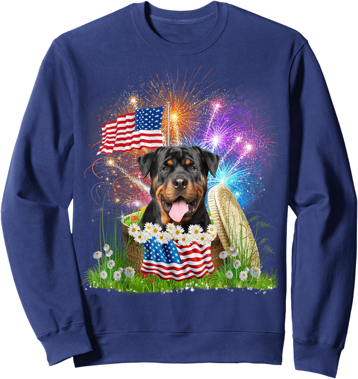 Rottweiler Patriotic American Flag Fireworks 4th Of July Sweatshirt - Sweatshirt | Navy