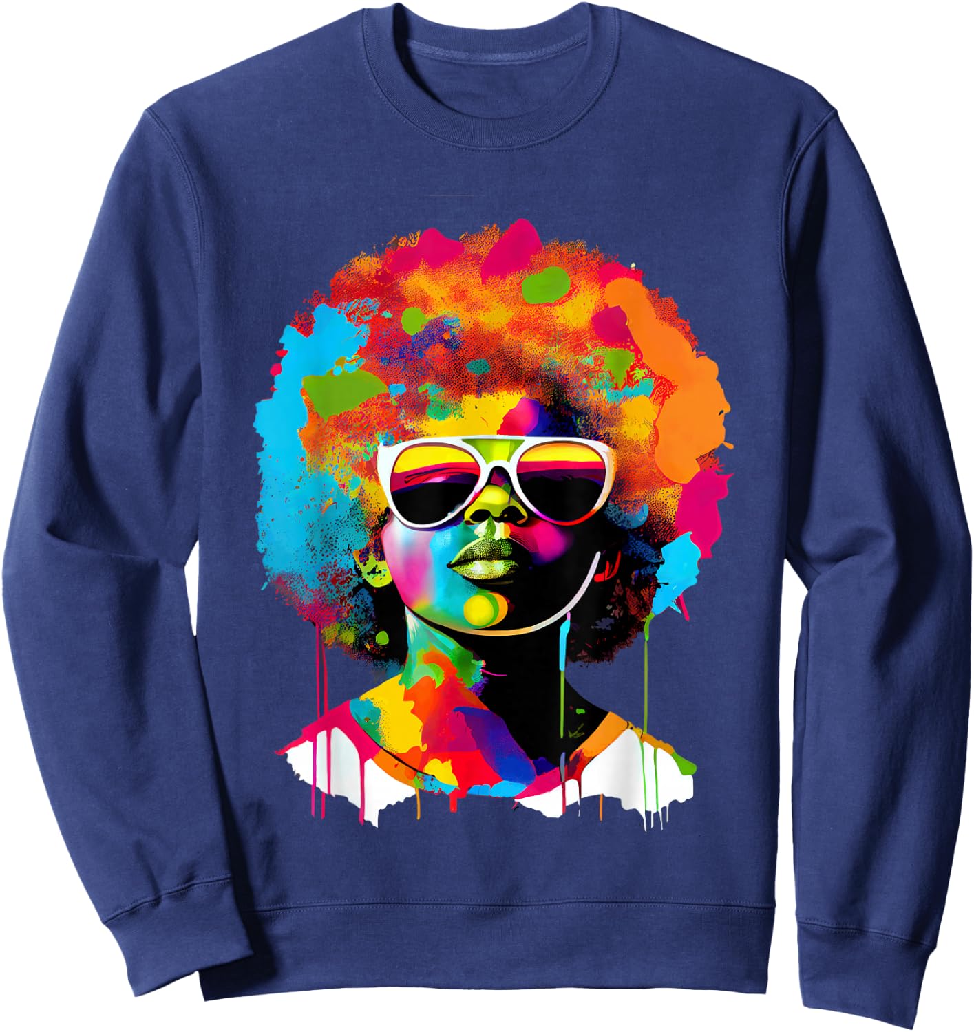 Young Black King Afro Melanin Boy Paint Dripping Colorful Sweatshirt - Sweatshirt | Navy