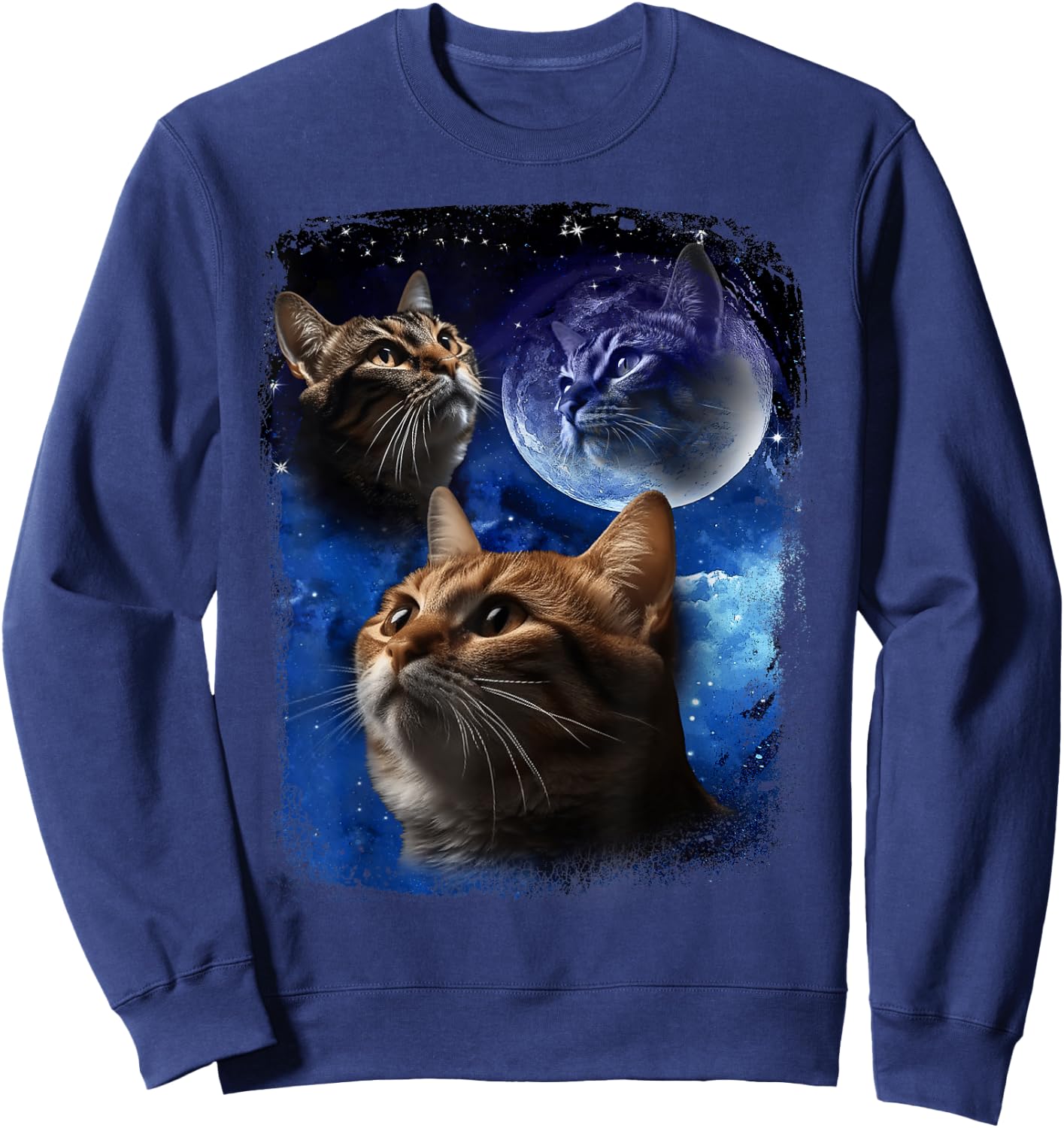 Three Cats Howl at Moon Funny Vintage Cat Howling wolf meme Men Women Sweatshirt - Sweatshirt | Navy