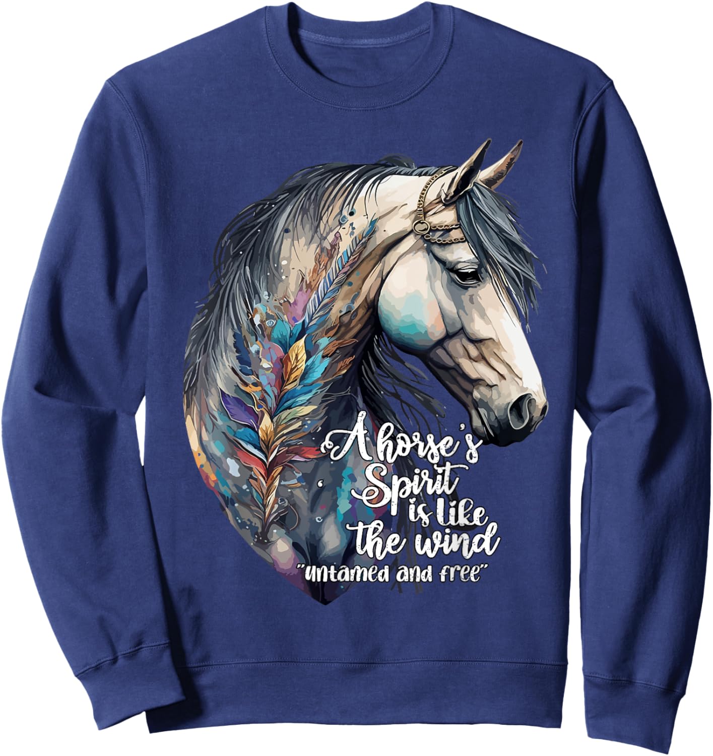 Just a girl who loves horses Co. Women's Black Bohemian Horse Portrait Horseback Riding Sweatshirt - Sweatshirt | Navy
