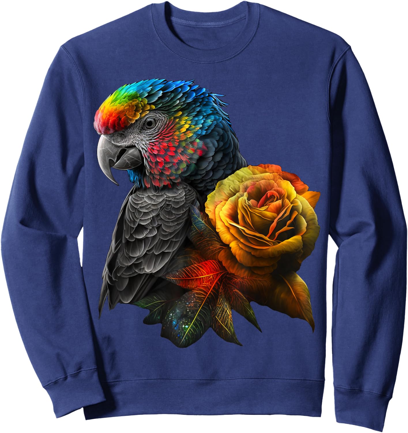 Parrot Bird Colourful Art Animal Flowers Sweatshirt - Sweatshirt | Navy