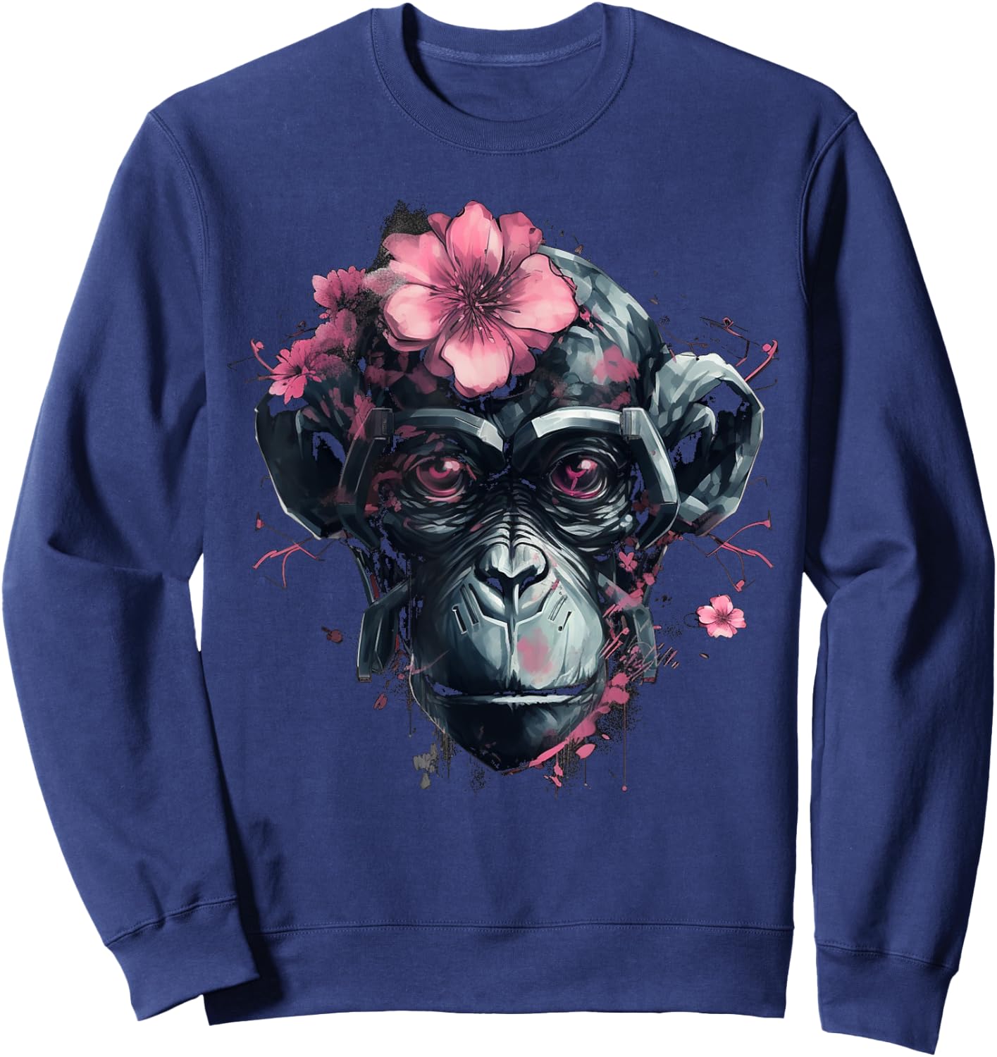 Monkey Flowers Animal Zoo - Artwork Robot Art Monkey Sweatshirt - Sweatshirt | Navy