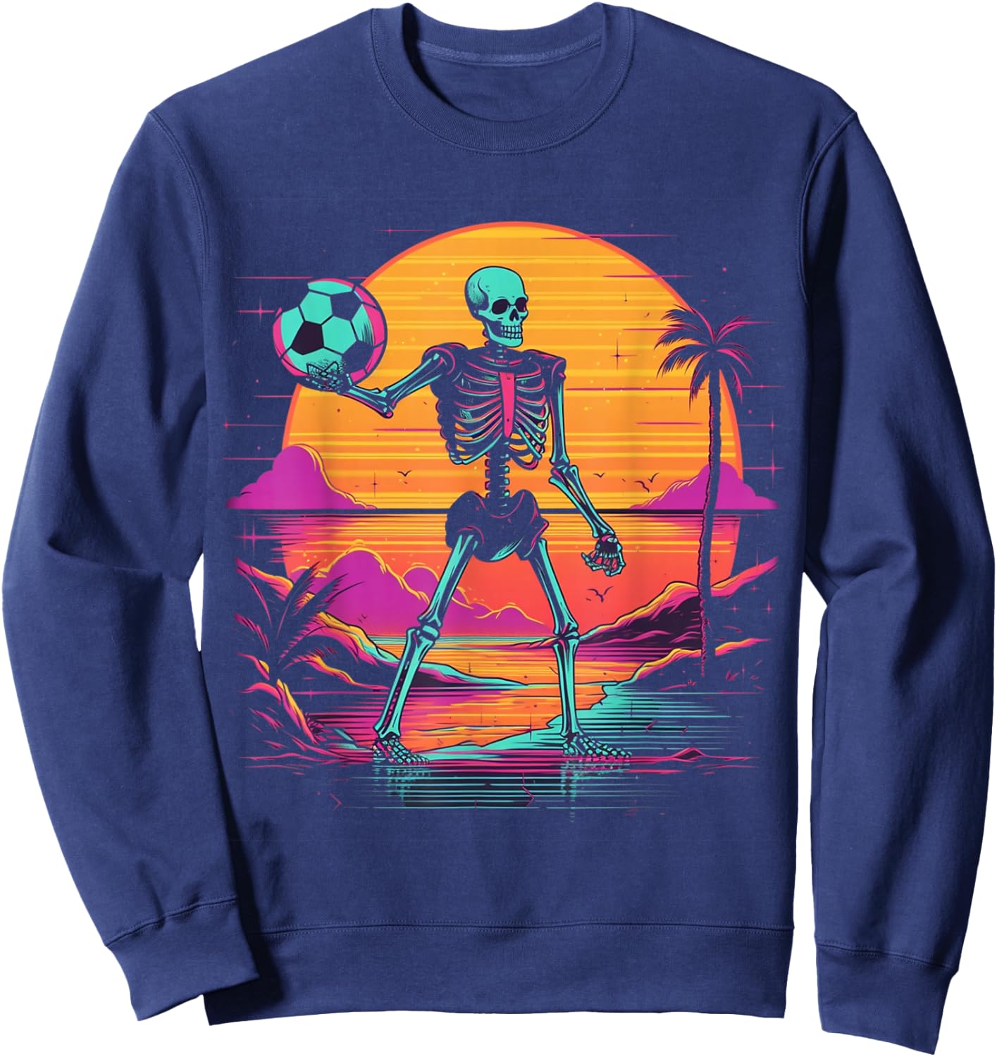 Skeleton Playing Soccer Halloween Costume Men Women Kids Sweatshirt - Sweatshirt | Navy