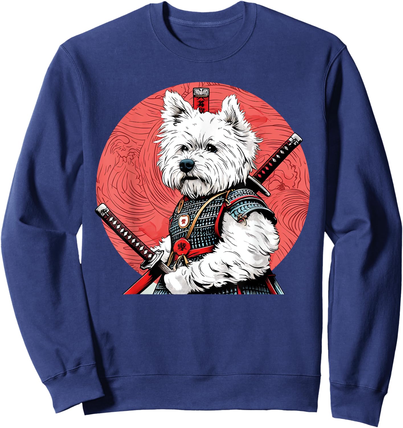 West Highland White Terrier Samurai Funny Dog Warrior Men Women Kids Sweatshirt - Sweatshirt | Navy