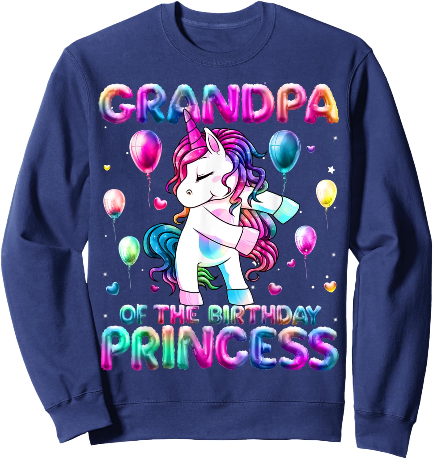 Grandpa of the Birthday Princess Girl Flossing Unicorn Papa Sweatshirt - Sweatshirt | Navy