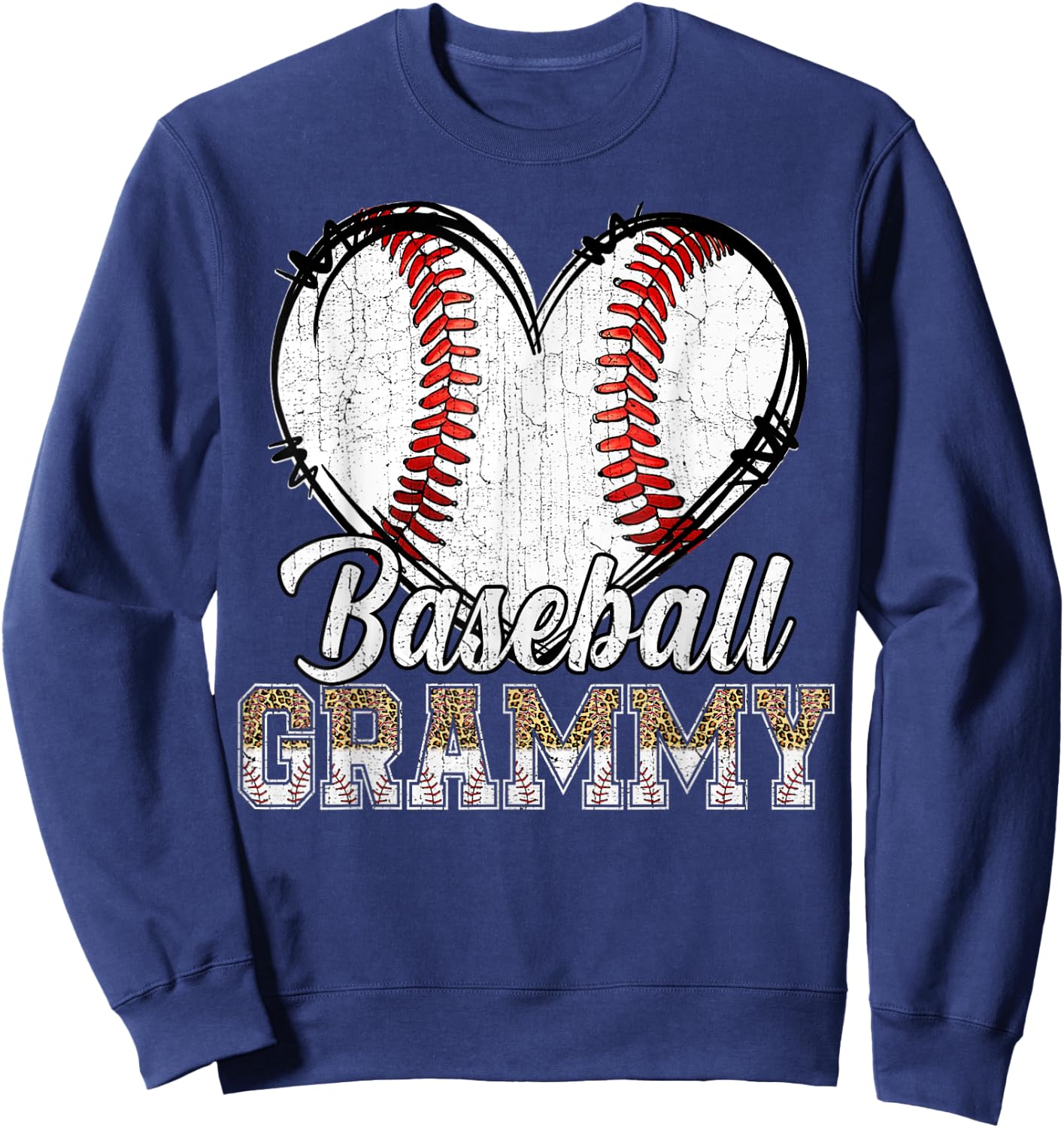 Softball Baseball Grammy Heart Leopard Print Mother's Day Sweatshirt - Sweatshirt | Navy