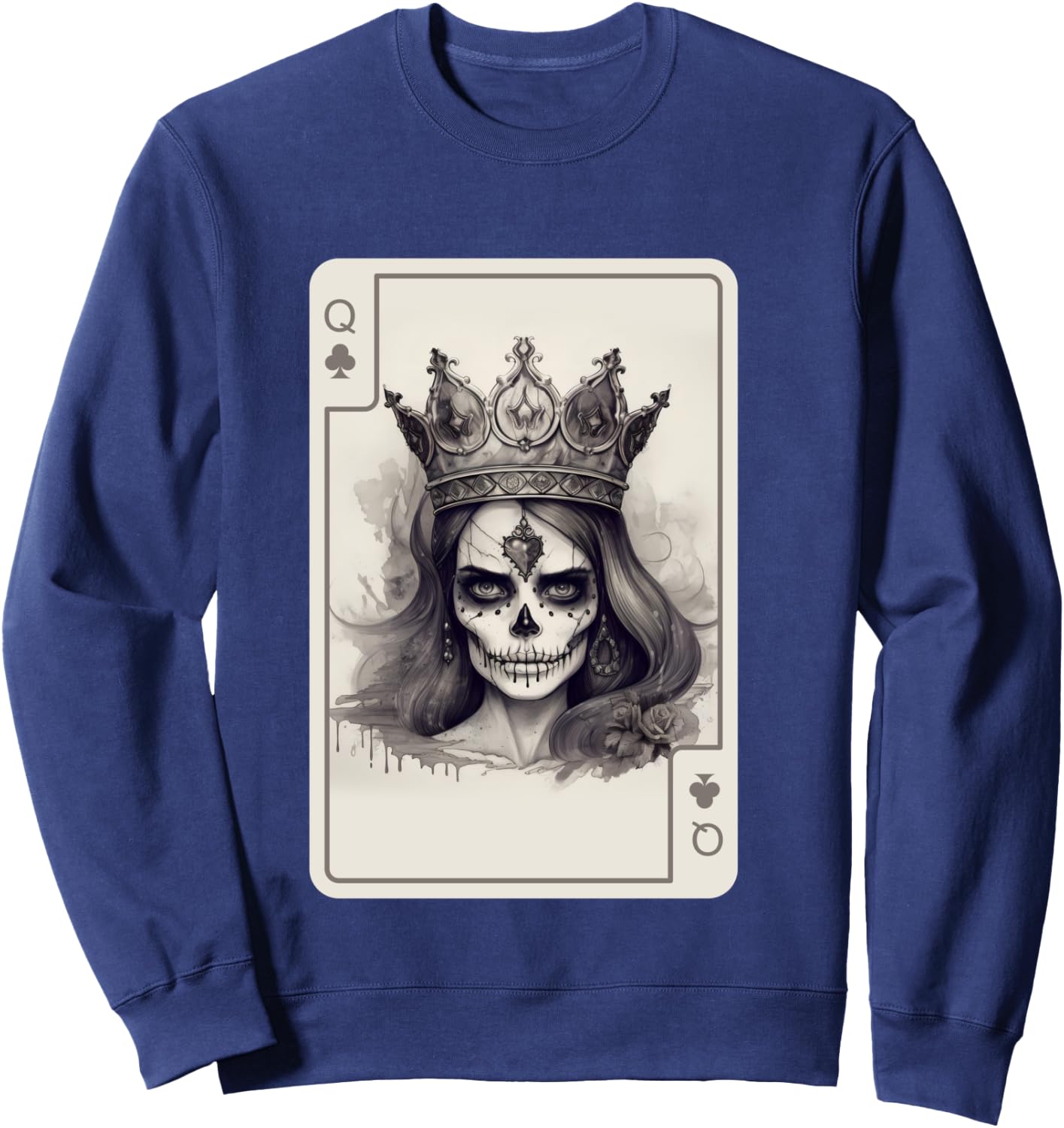 Gothic Poker Card Game Creepy Queens Skull Queen of Spades Sweatshirt - Sweatshirt | Navy