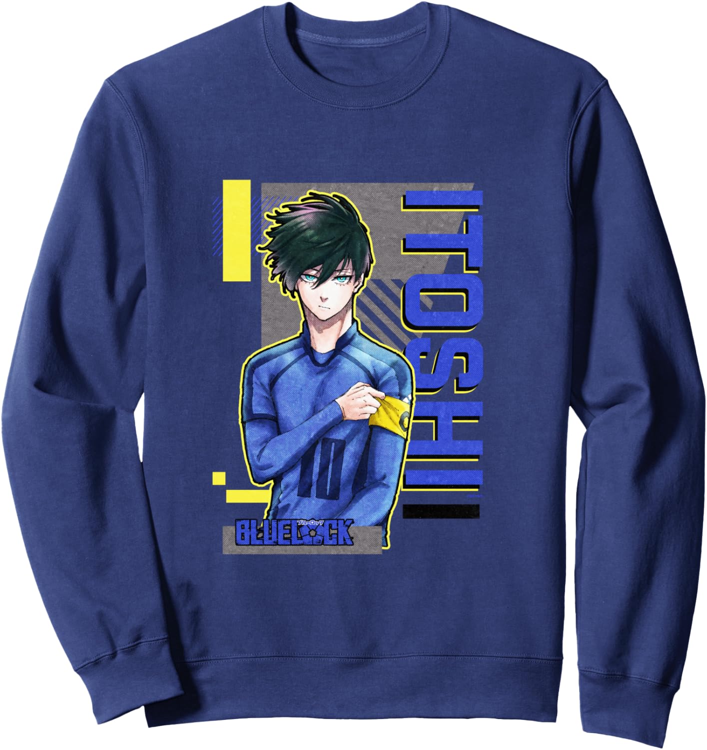 Blue Lock Rin Itoshi The Captain Big Chest Neon Portrait Sweatshirt - Sweatshirt | Navy