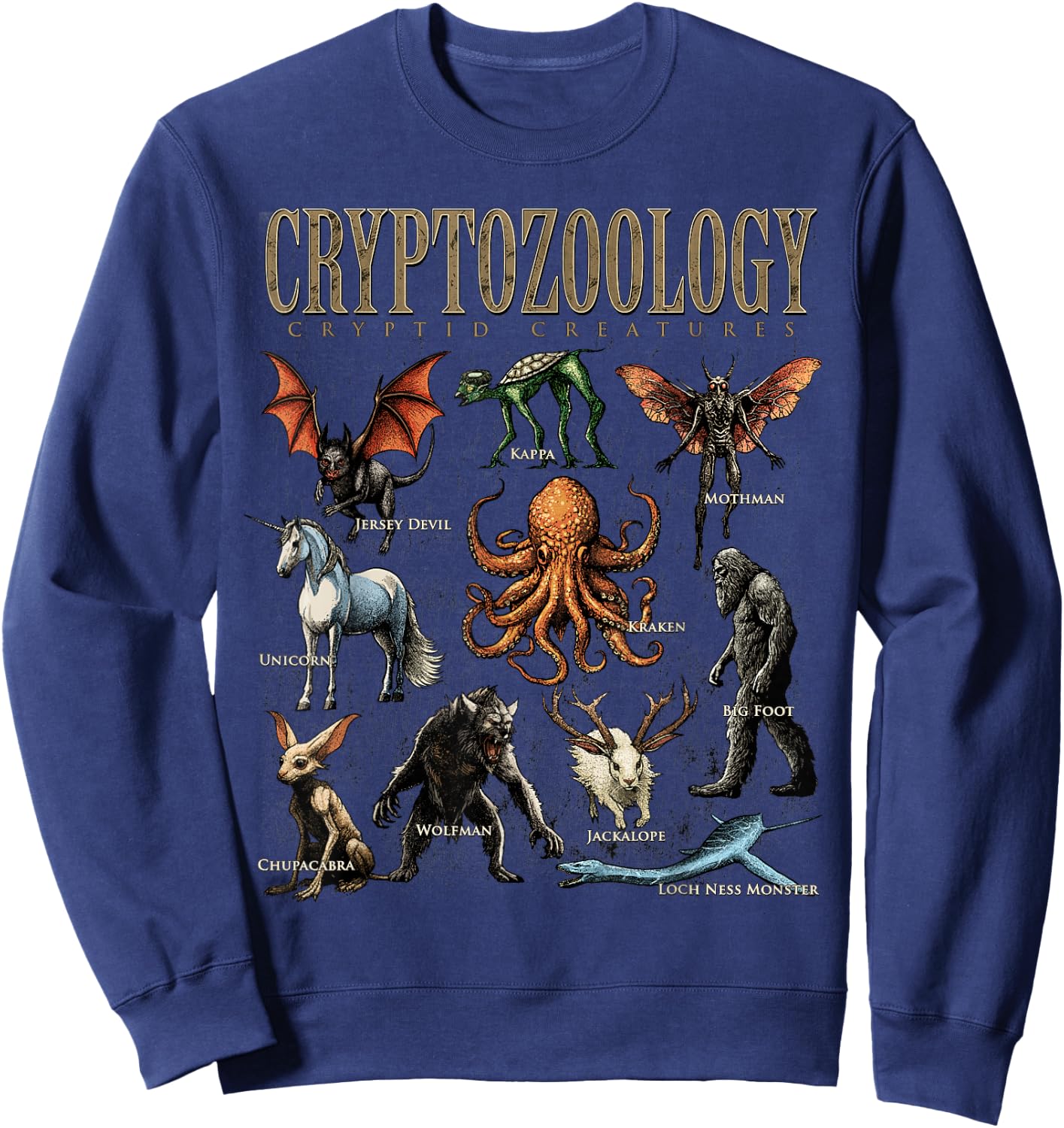 Cryptozoology Folklore Mythical Cryptid Creatures Monster Sweatshirt - Sweatshirt | Navy