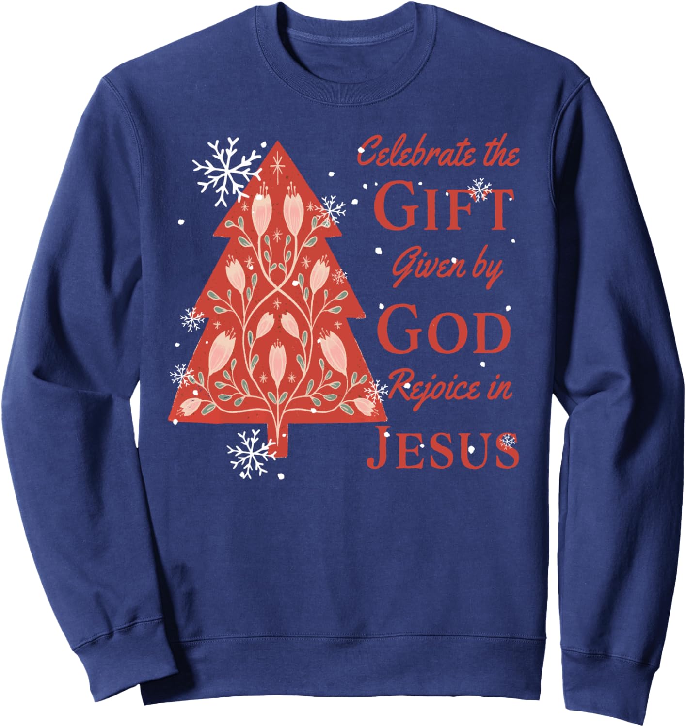 Celebrate Jesus Birth Christian Christmas Tree Sweatshirt - Sweatshirt | Navy