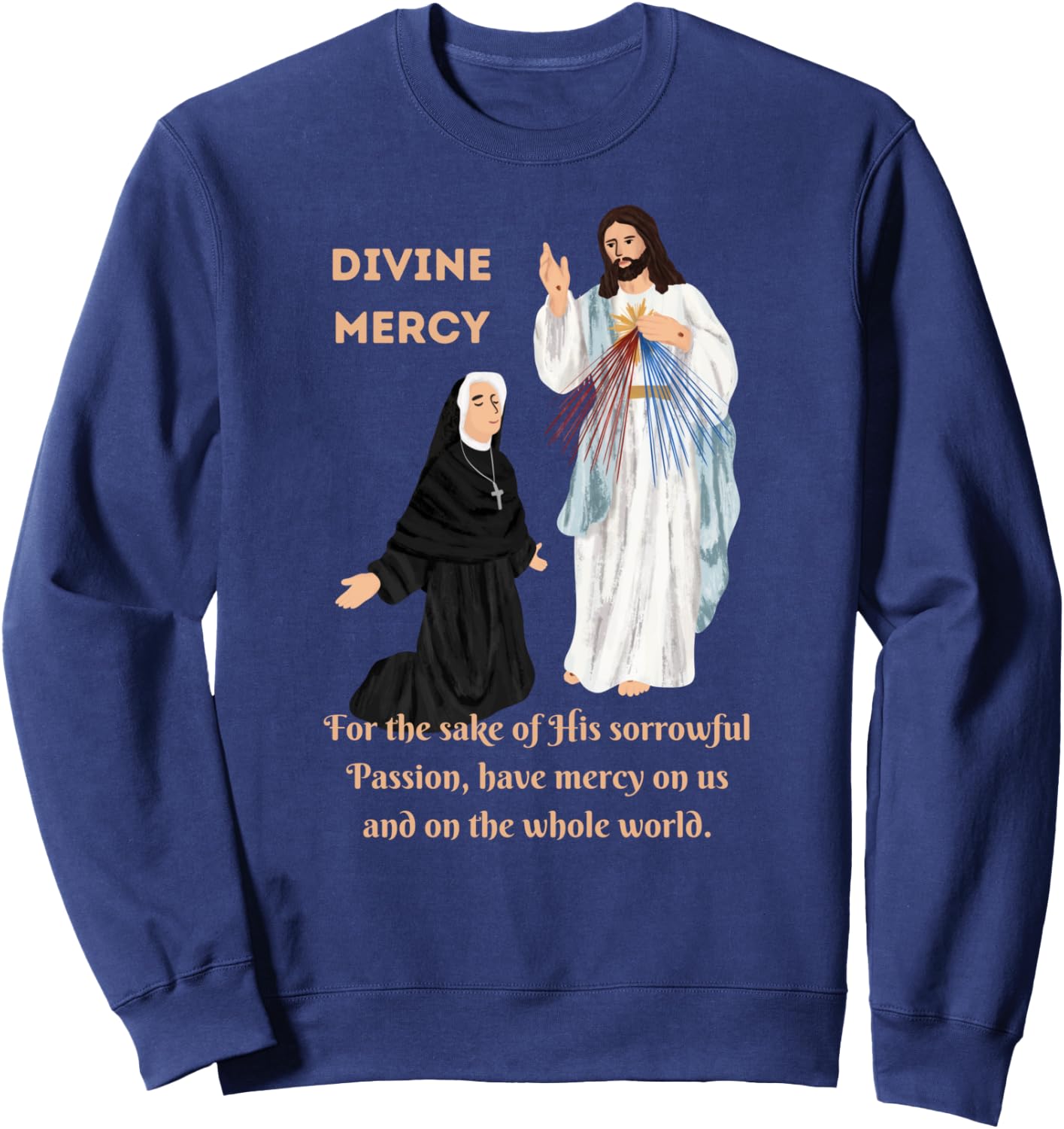 Divine Mercy Jesus and Saint Faustina Sweatshirt - Sweatshirt | Navy