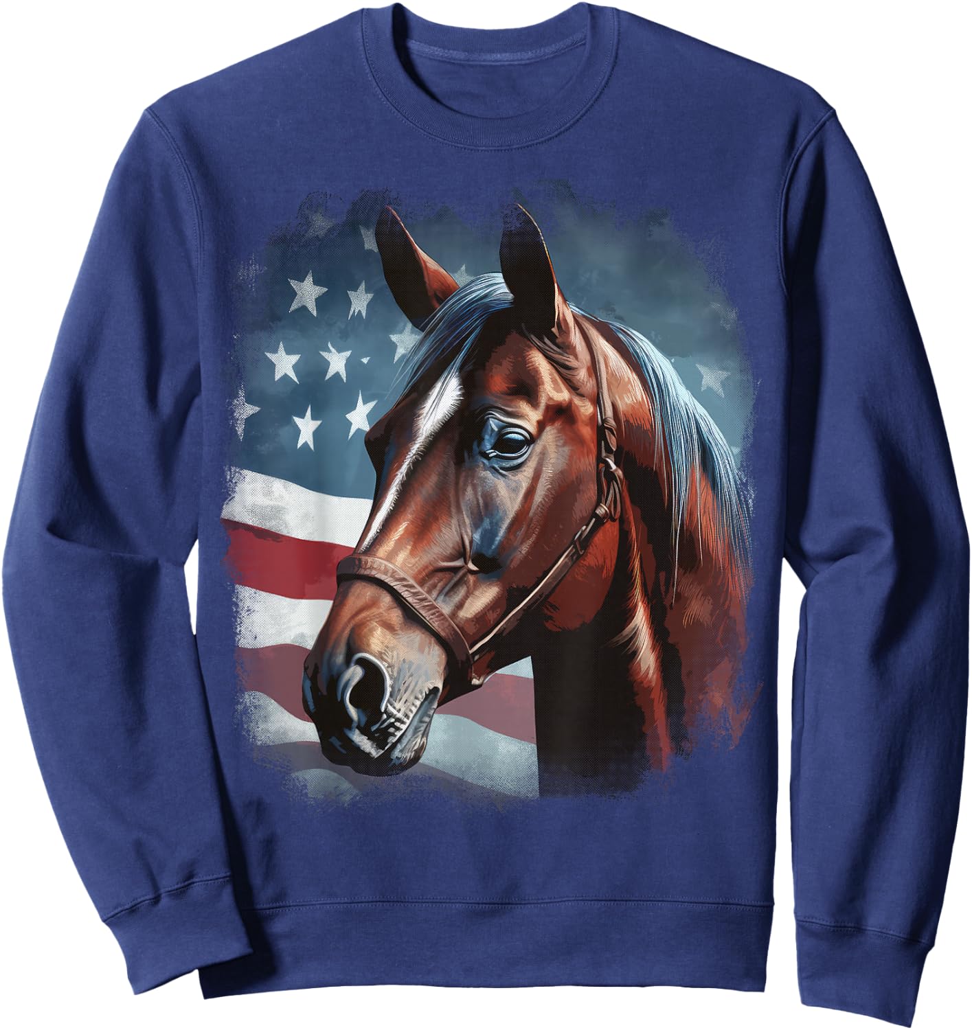 Patriotic Horse American Flag Horseback Riding Western Farm Sweatshirt - Sweatshirt | Navy