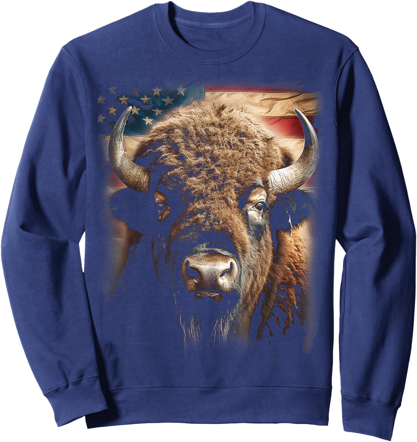 Western Buffalo American Bison USA Buffalo American flag Women Kids Men Sweatshirt - Sweatshirt | Navy