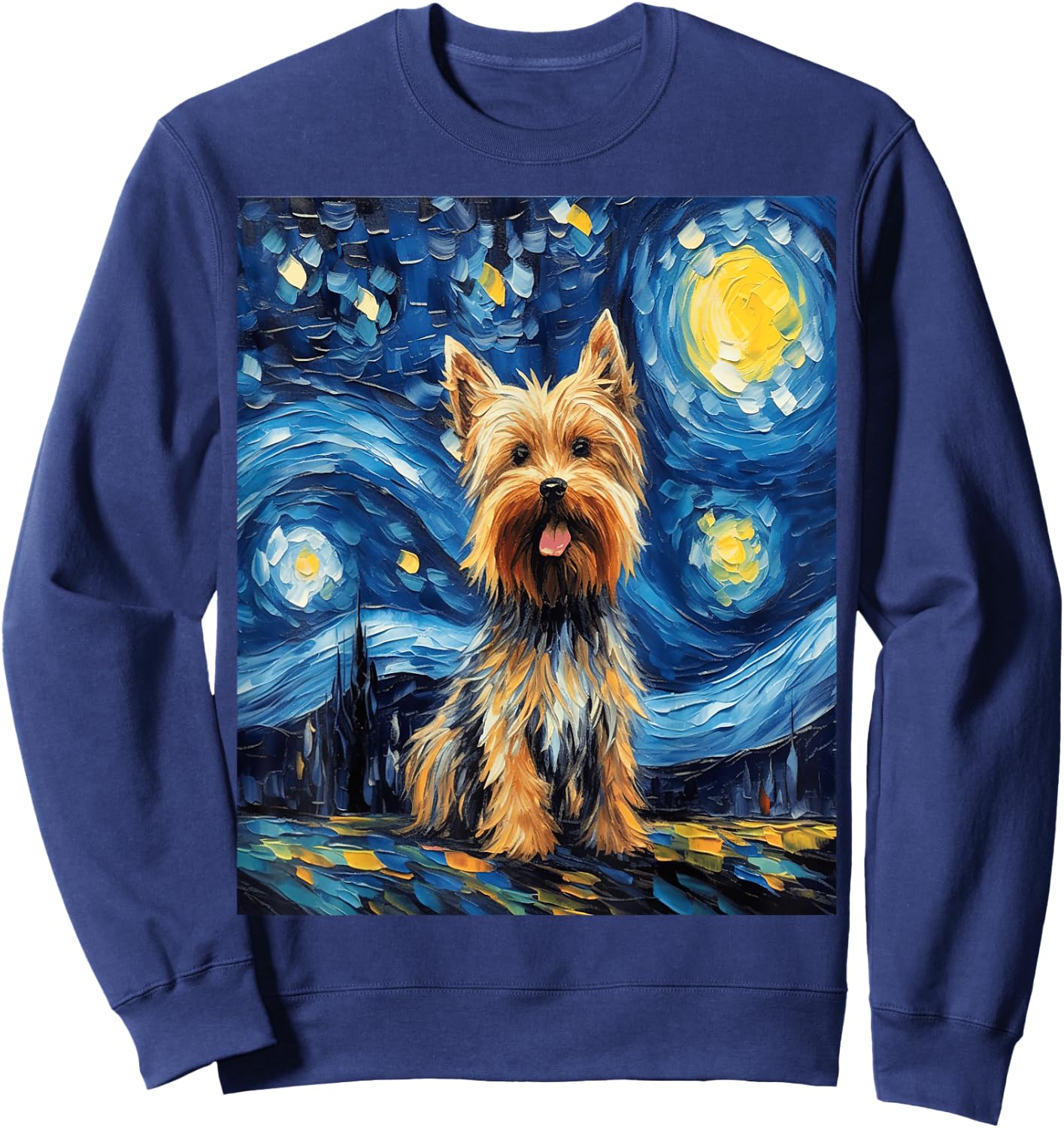 Funny dog art painting dog Lover Starry Night dog Van Gogh Sweatshirt - Sweatshirt | Navy