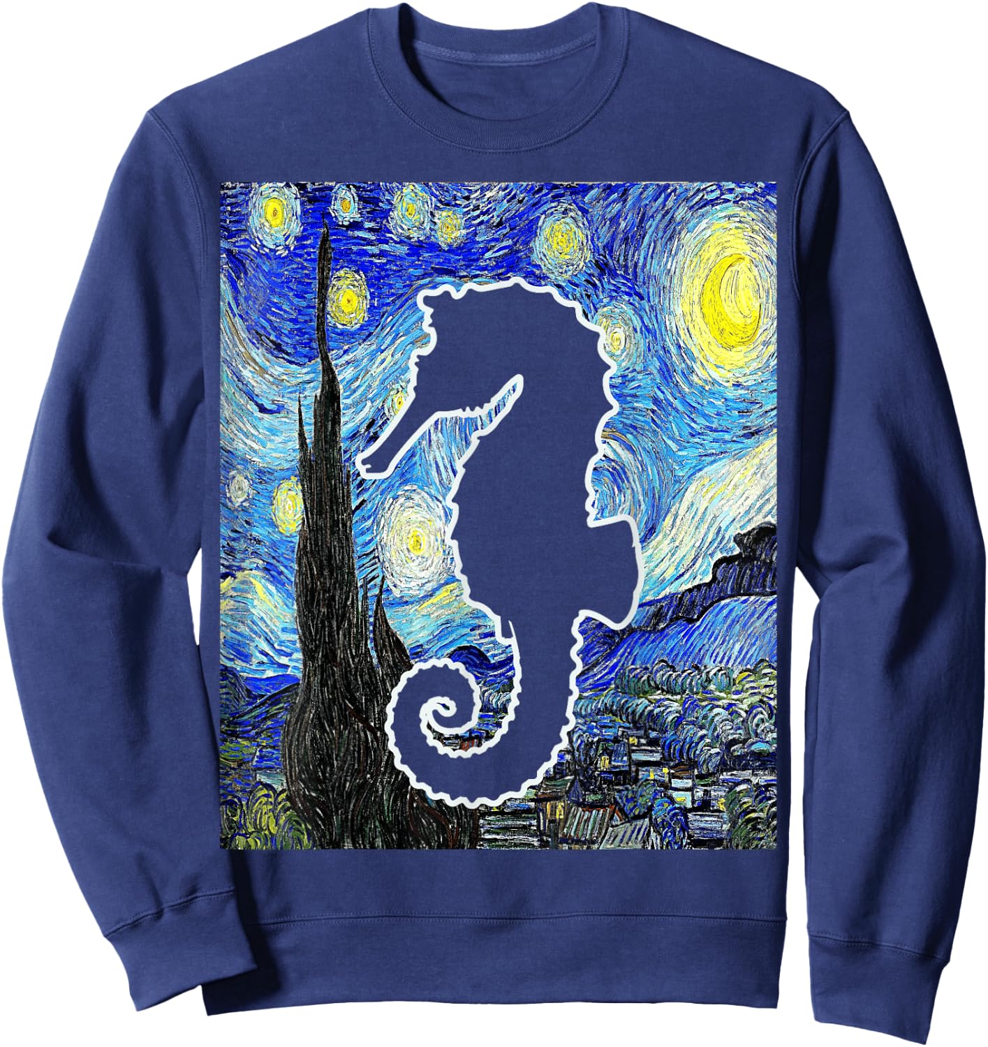 Seahorse Starry Night Seahorse Lover Aquarist Painting Sweatshirt - Sweatshirt | Navy